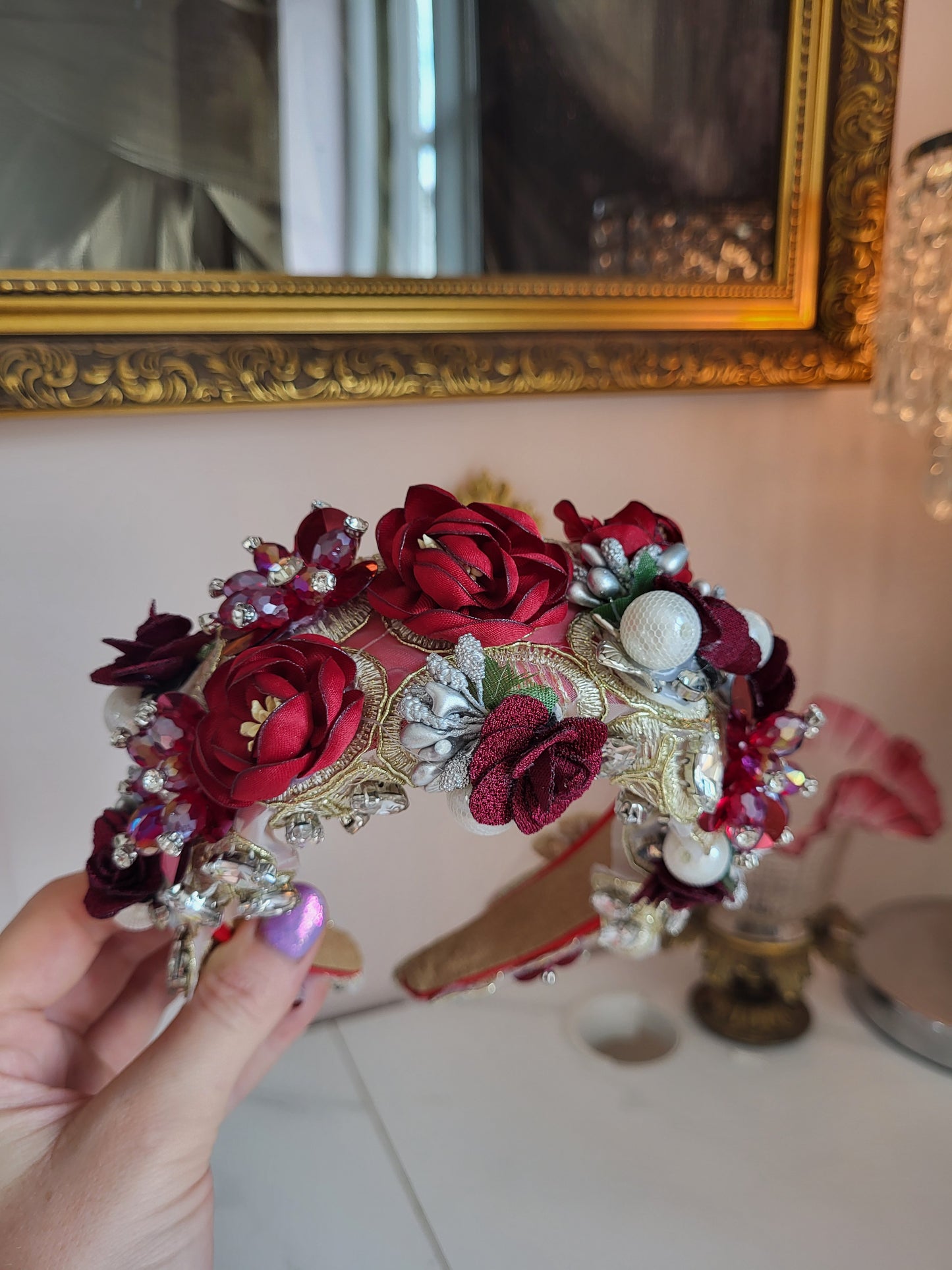 Roses & Faux Pearl Embellished Headband