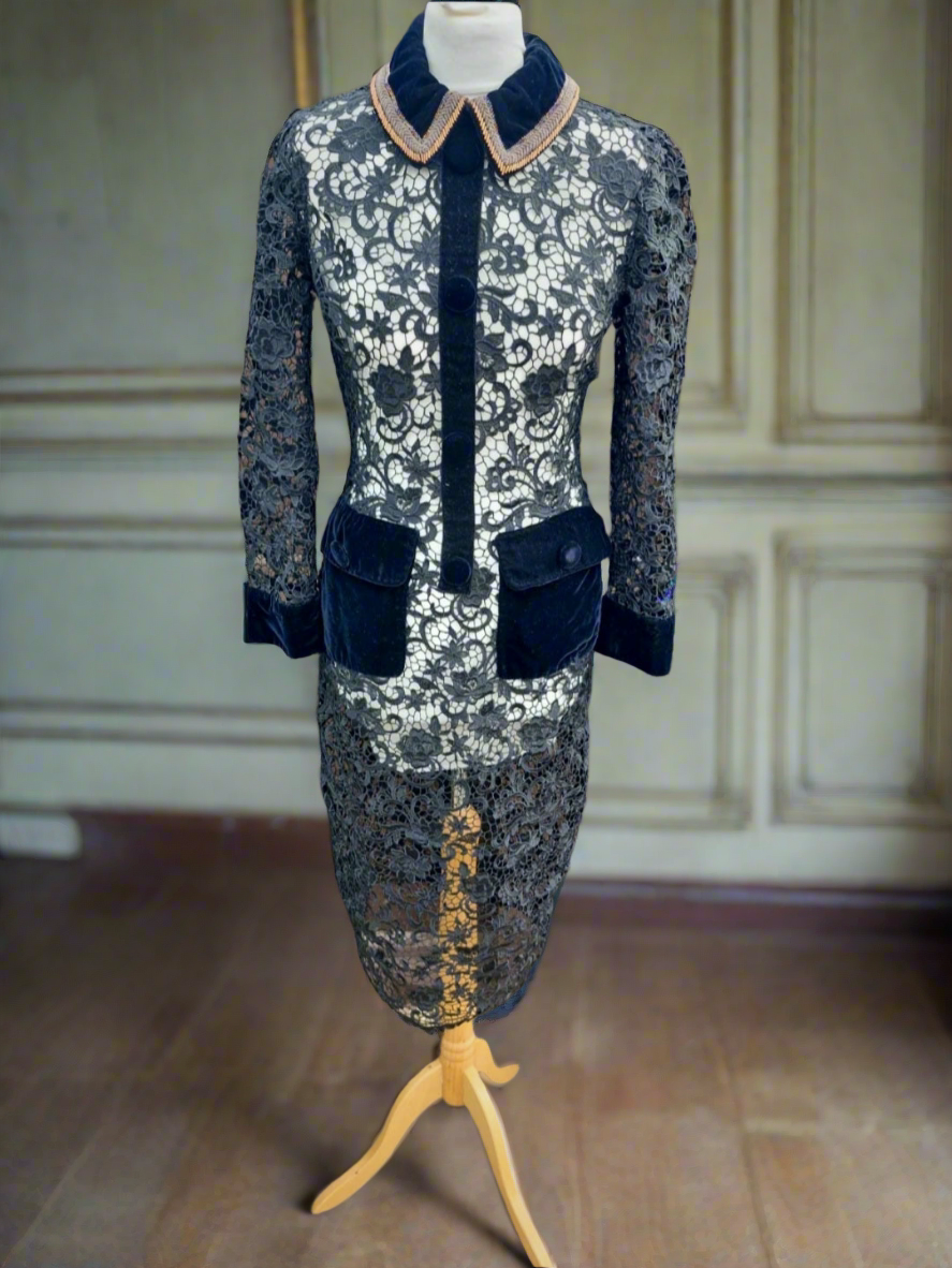 Vintage Condotti Black Lace and Velvet Dress