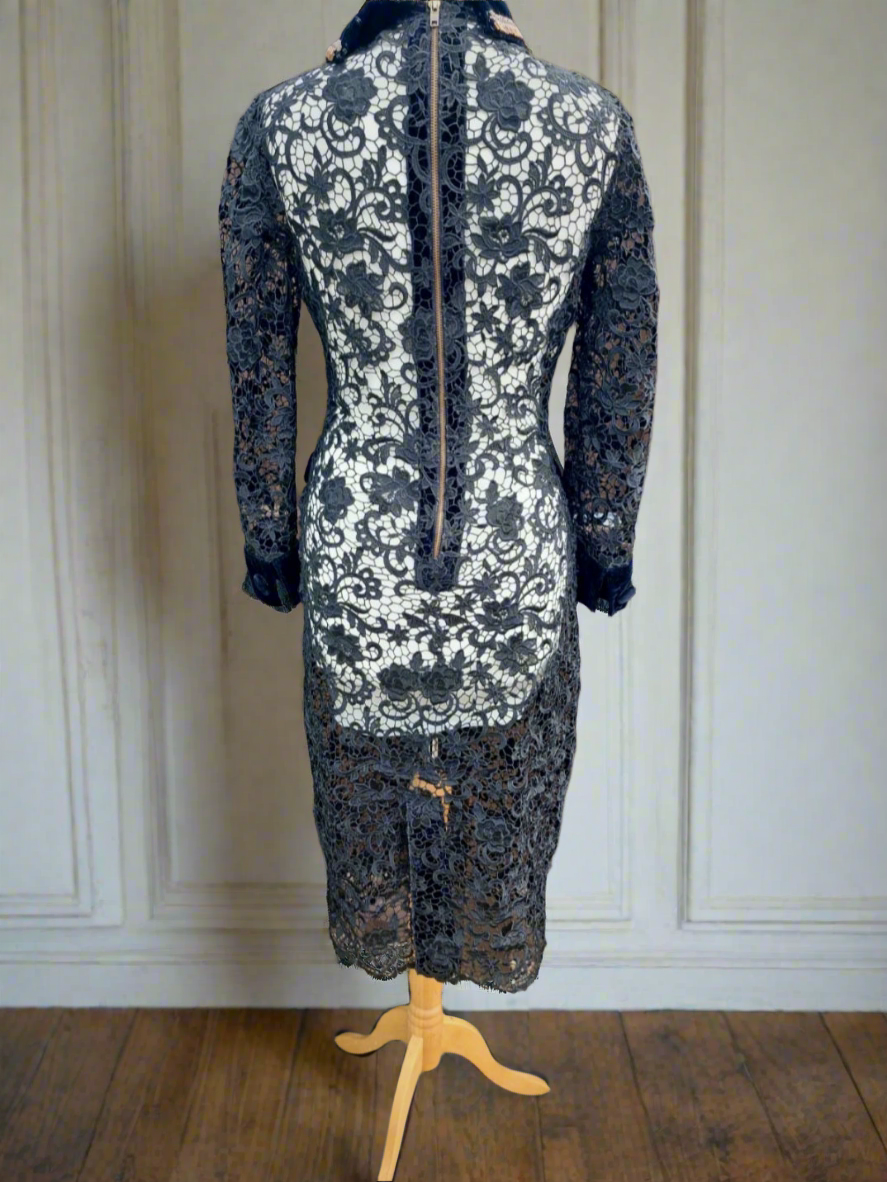 Vintage Condotti Black Lace and Velvet Dress