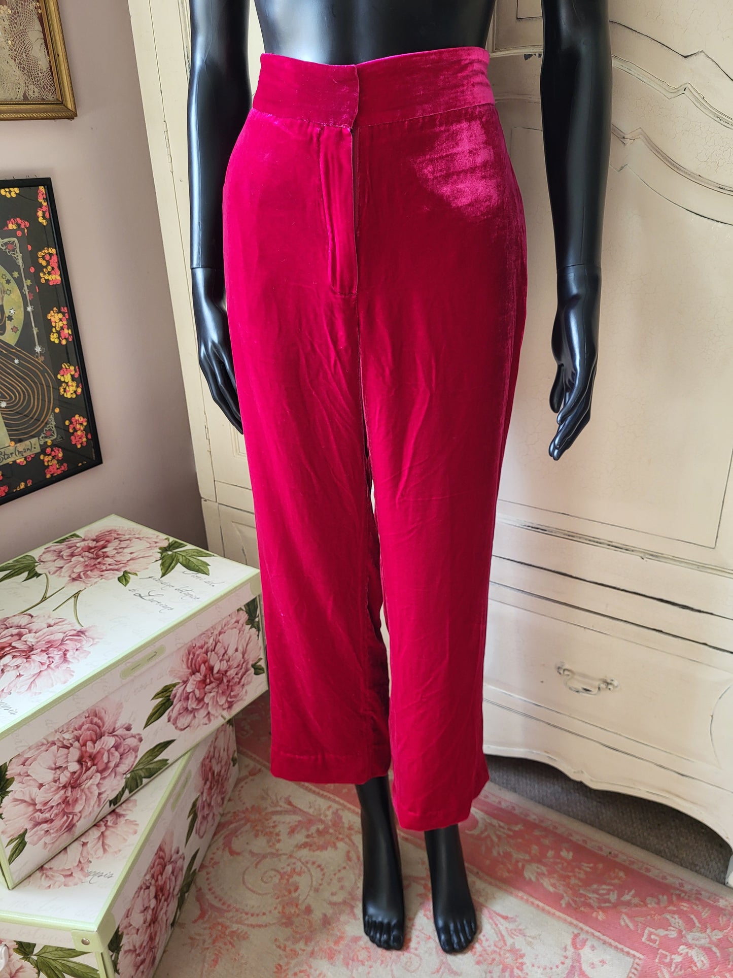 Massimo Dutti Fuchsia Velour Trousers
