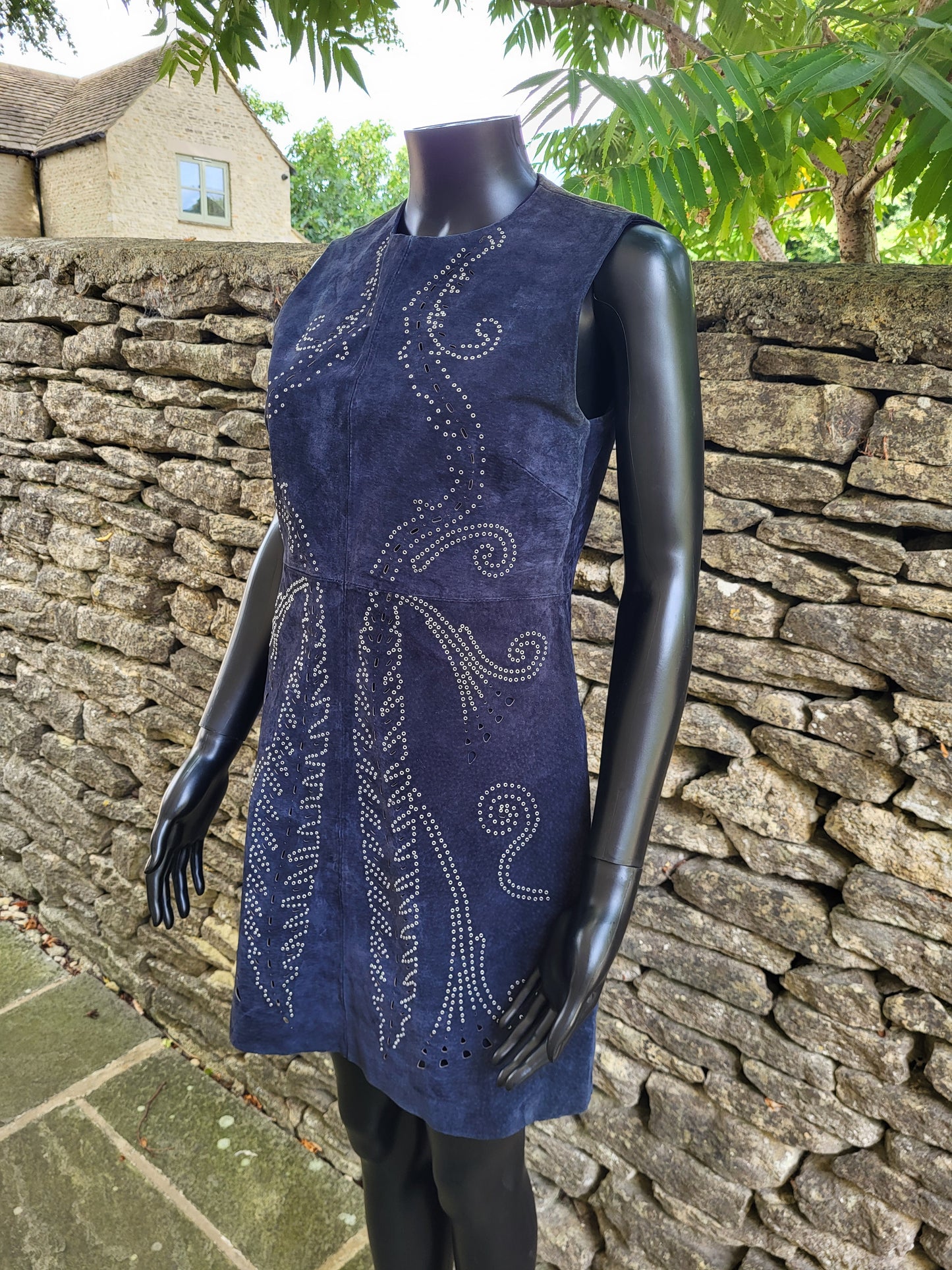 Vintage Midnight Blue Suede Studded Shift Dress