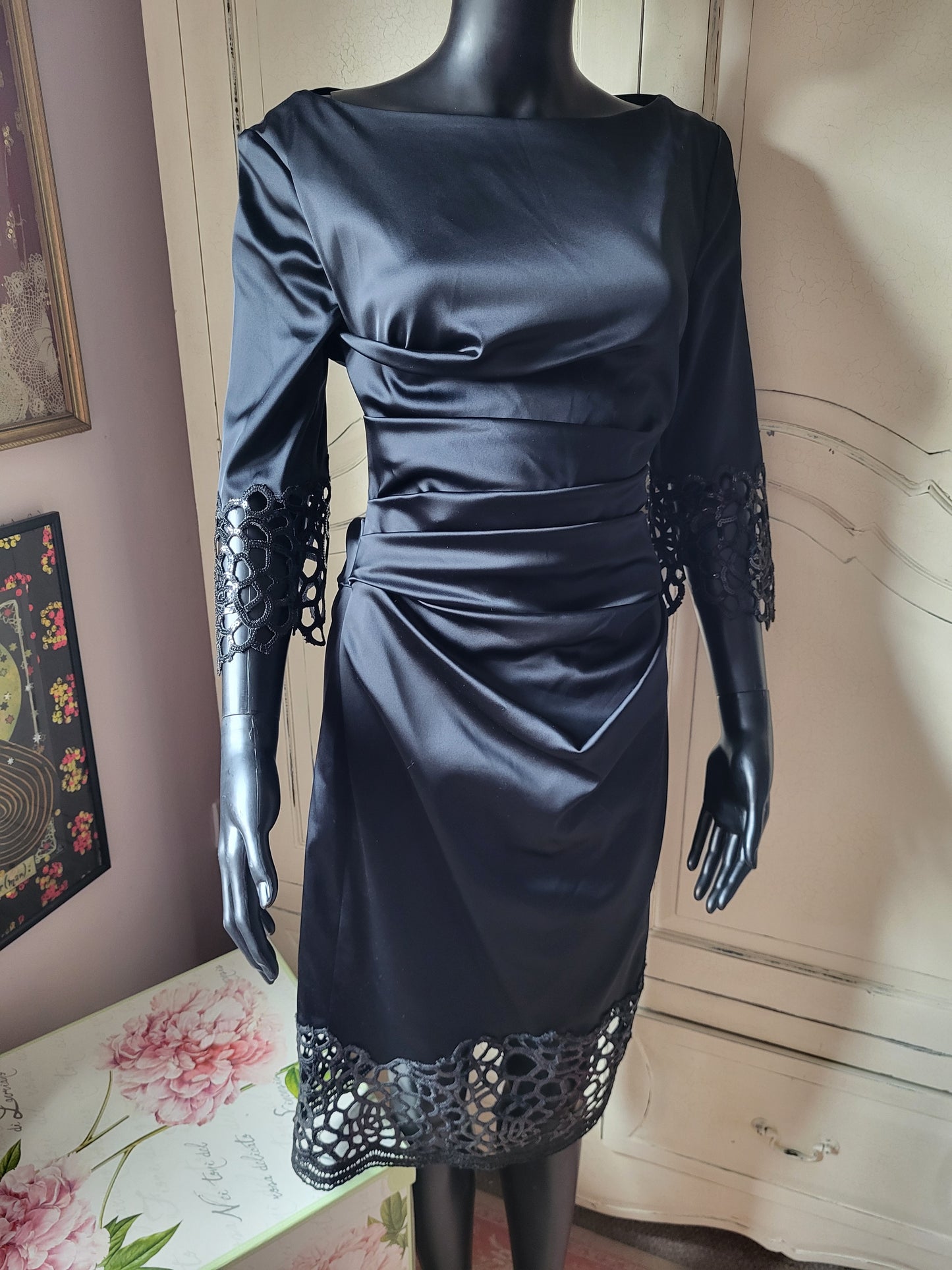 Talbot Runhof Black Embellished Cocktail Dress