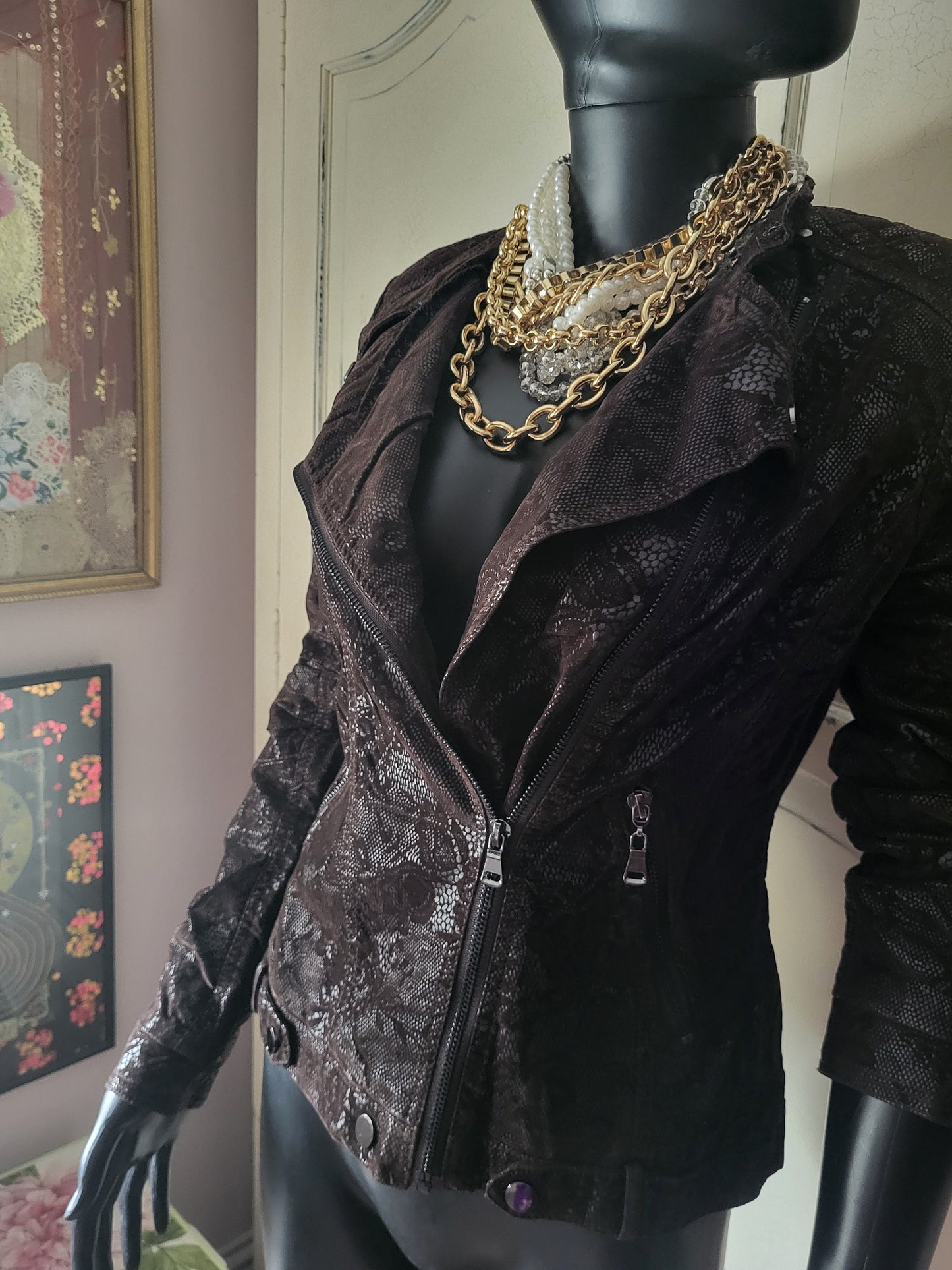 KY Creation Brand New Suede & Leather Lace Effect Jacket