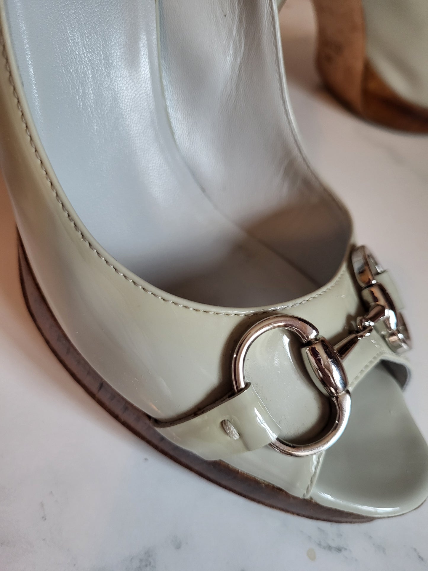 Vintage Gucci Duck Egg Blue Peep Toe Platform Heels