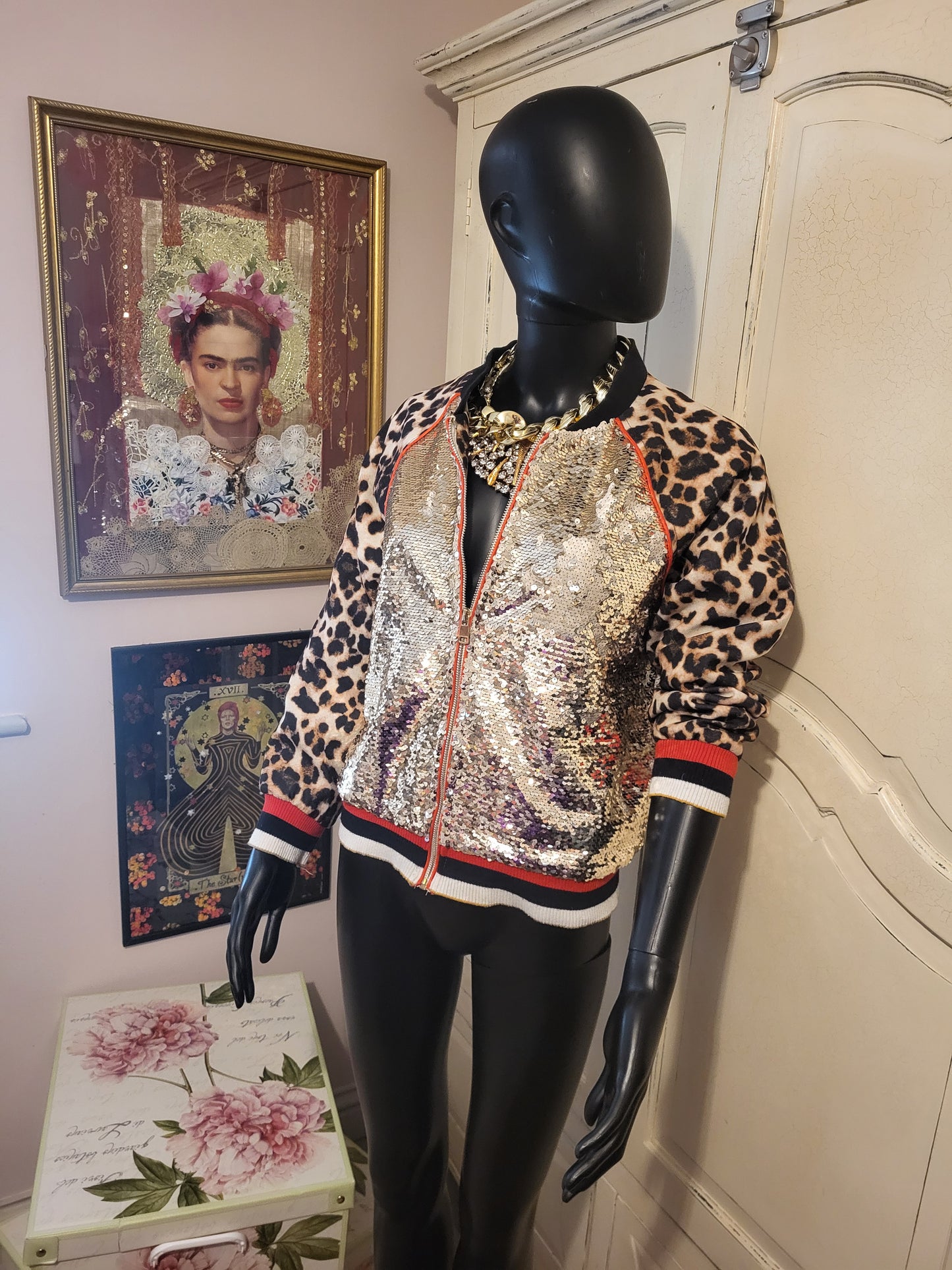 Drôle de Copine Sequin and Leopard Print Jacket