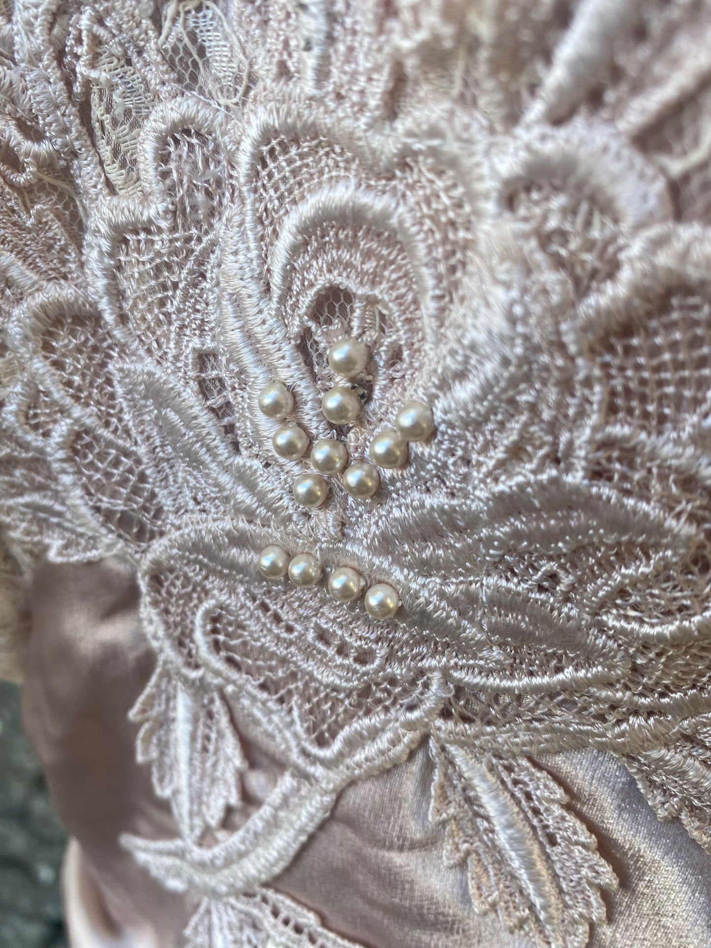 Rare Vintage 1980s Blush Lace Evening Dress