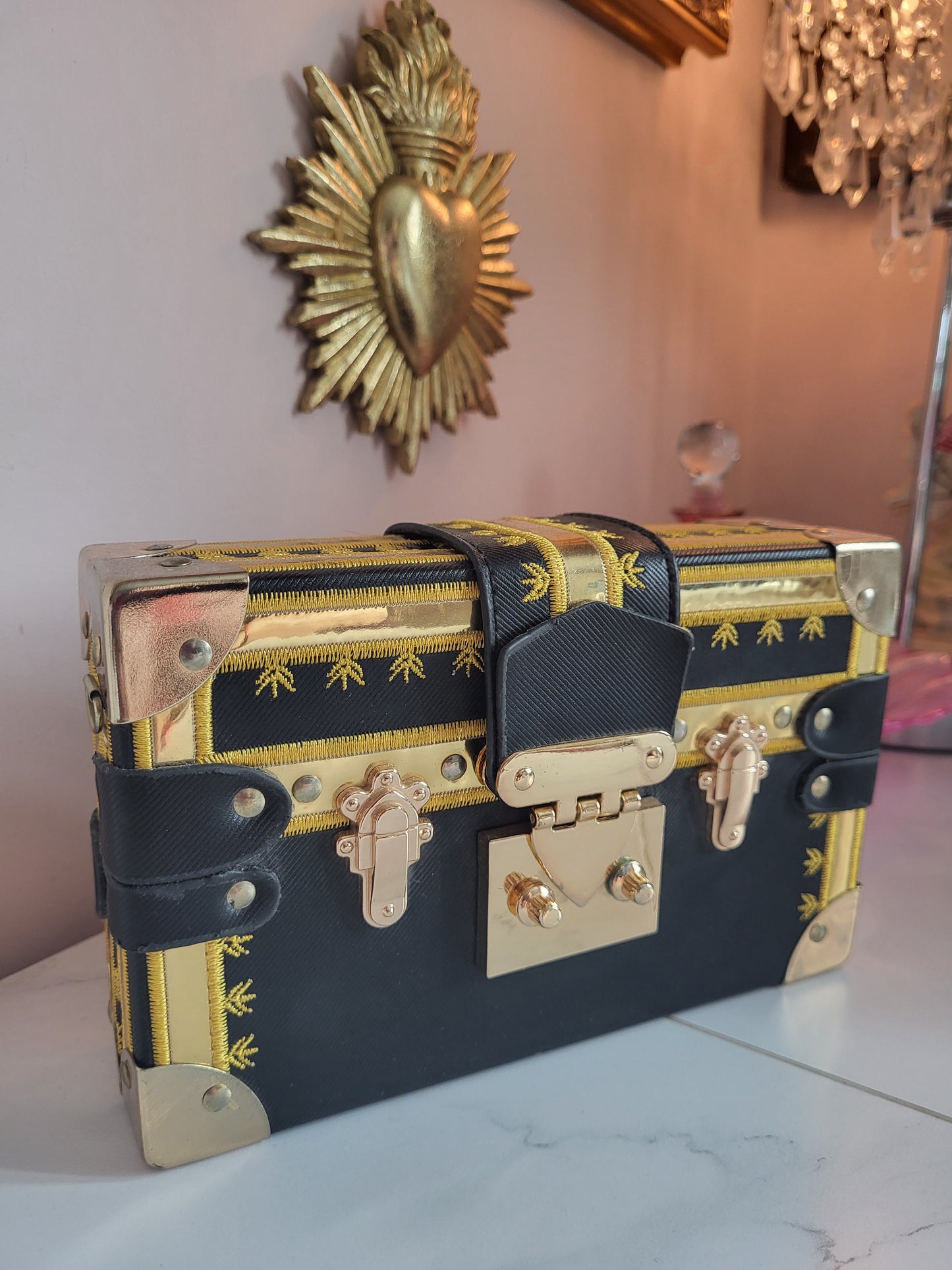 Black & Gold Baroque Trunk Clutch
