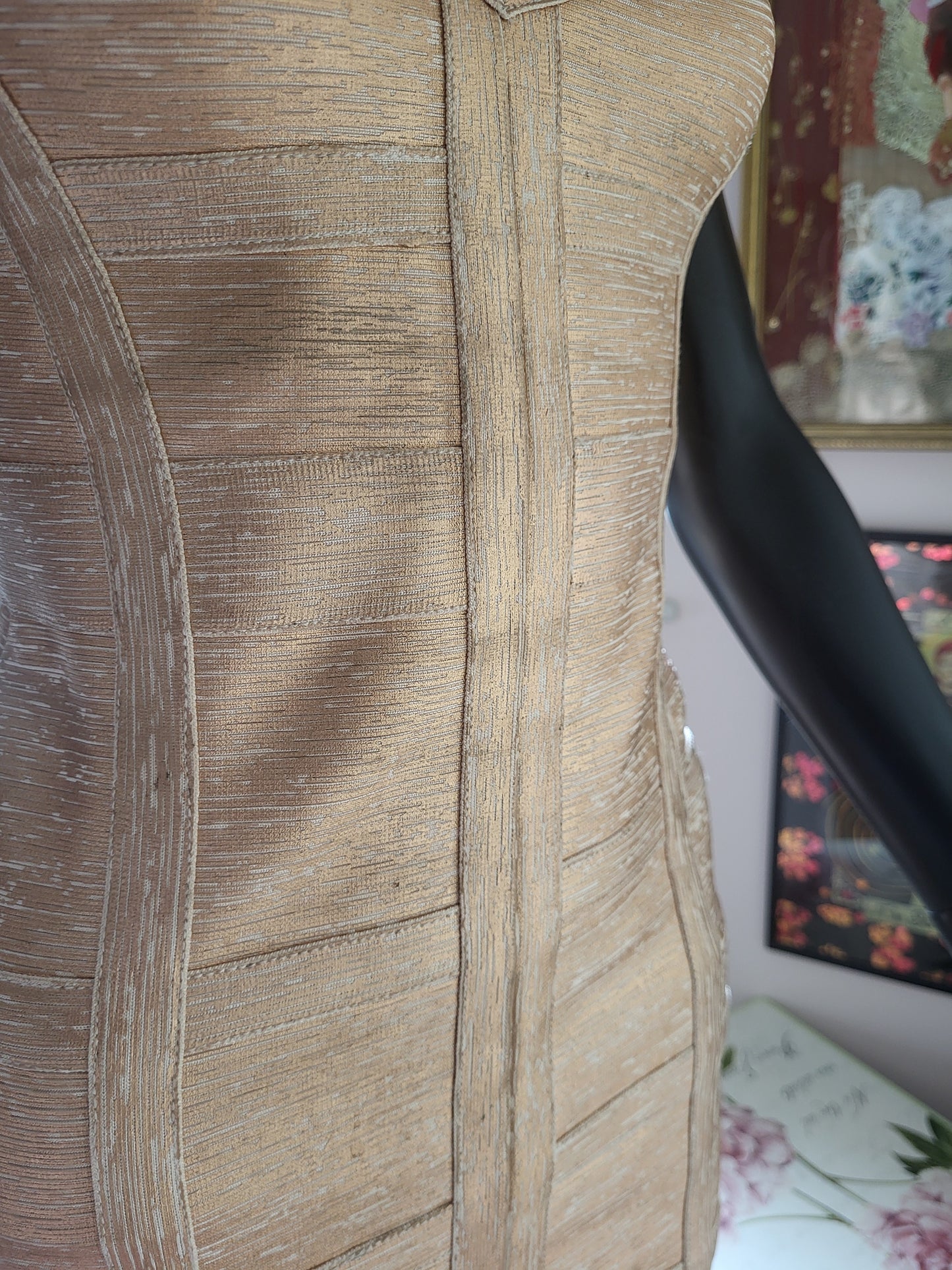 Molten Gold Bodycon Bandage Dress in the style of Hervé Léger