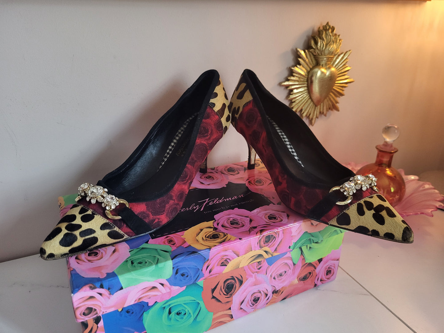 Beverly Feldman for Russell & Bromley Leopard and Diamante Heels