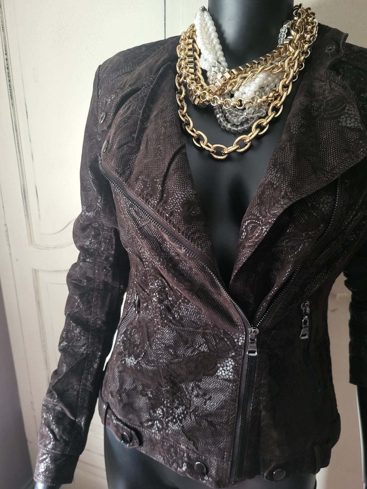 KY Creation Brand New Suede & Leather Lace Effect Jacket