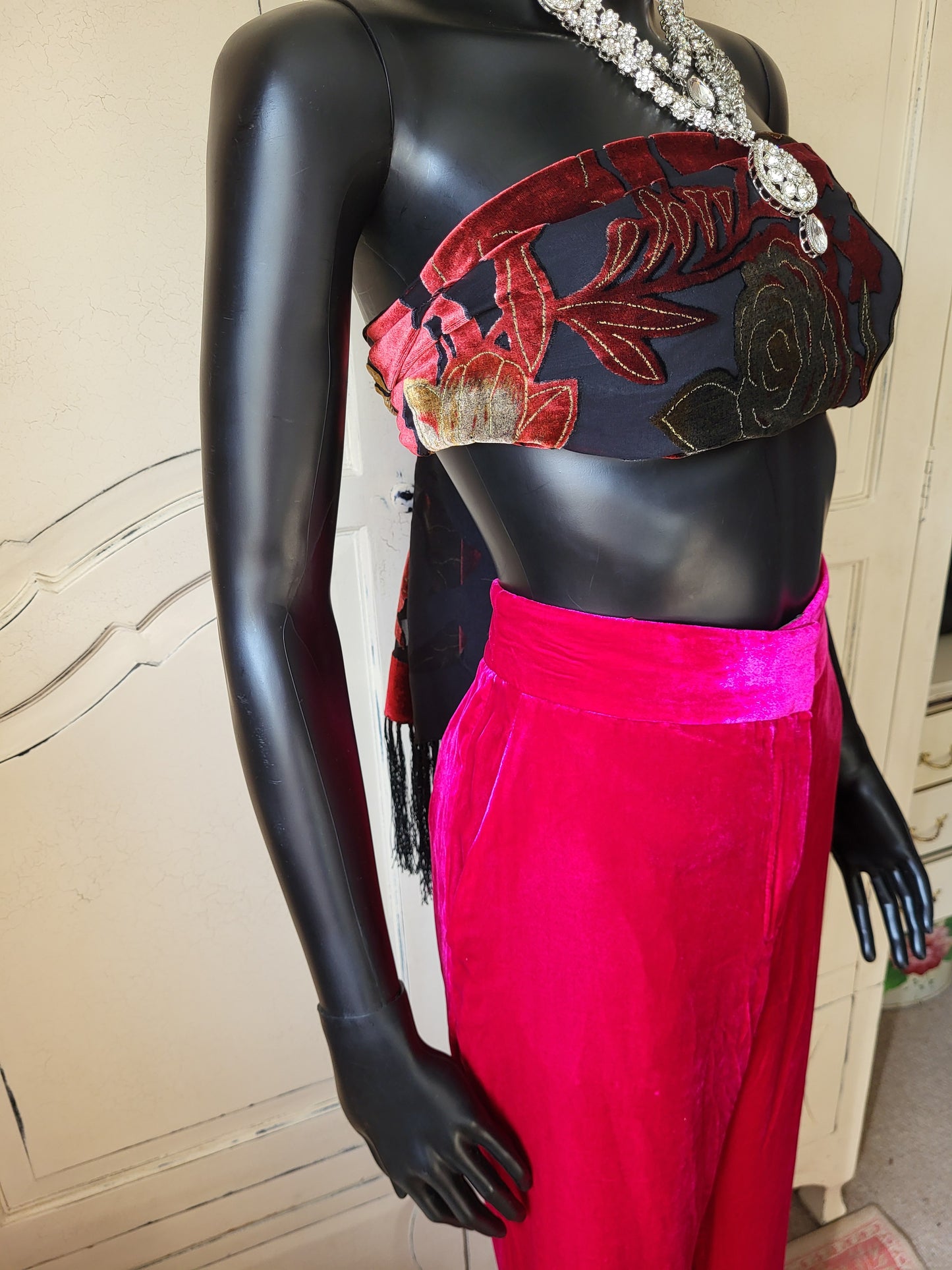 Massimo Dutti Fuchsia Velour Trousers