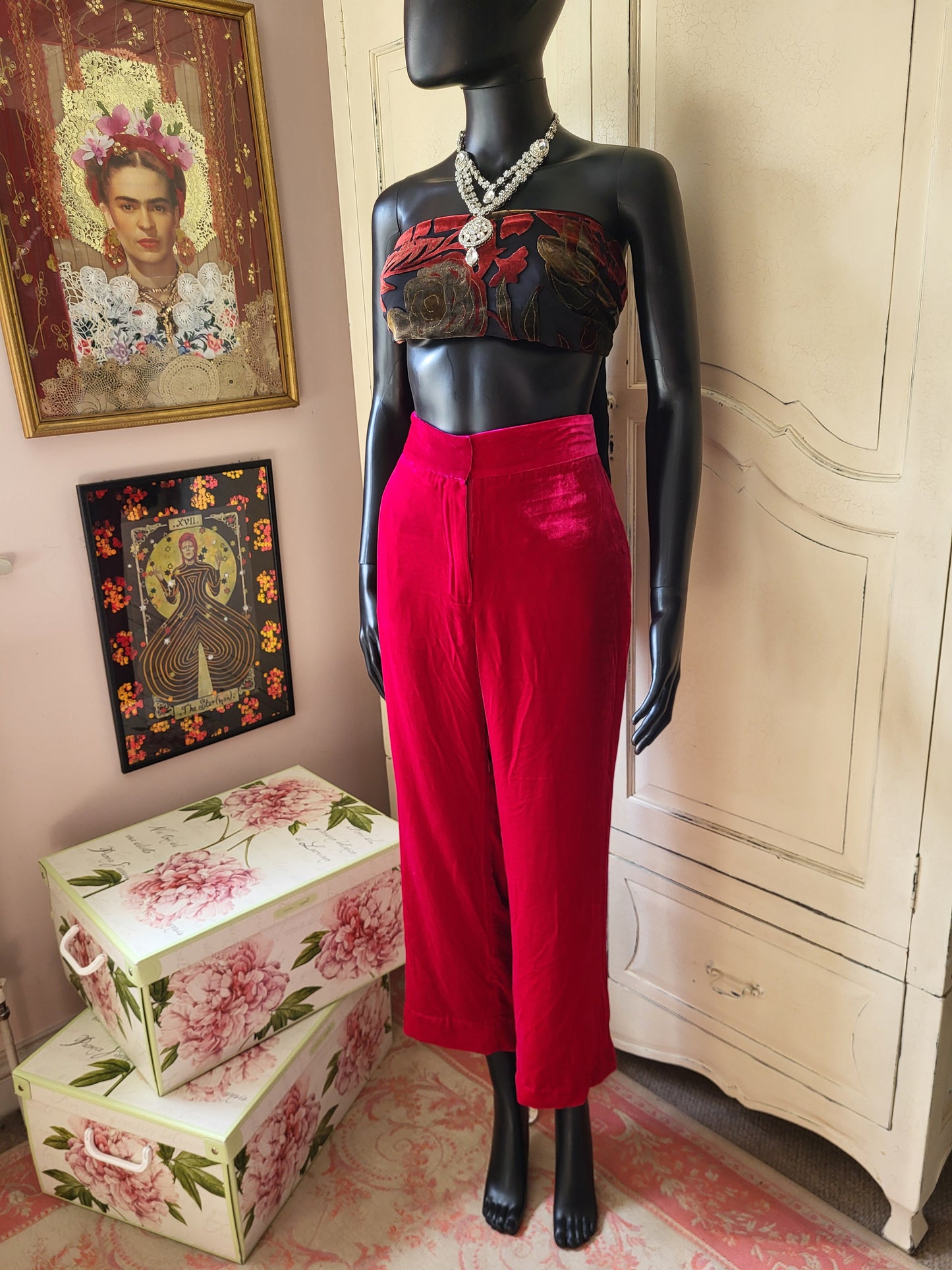 Massimo Dutti Fuchsia Velour Trousers