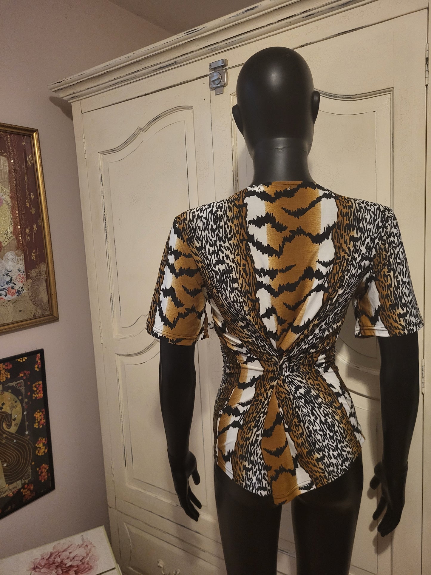 Aleny Animal Print & Stud Detail Stretch Top