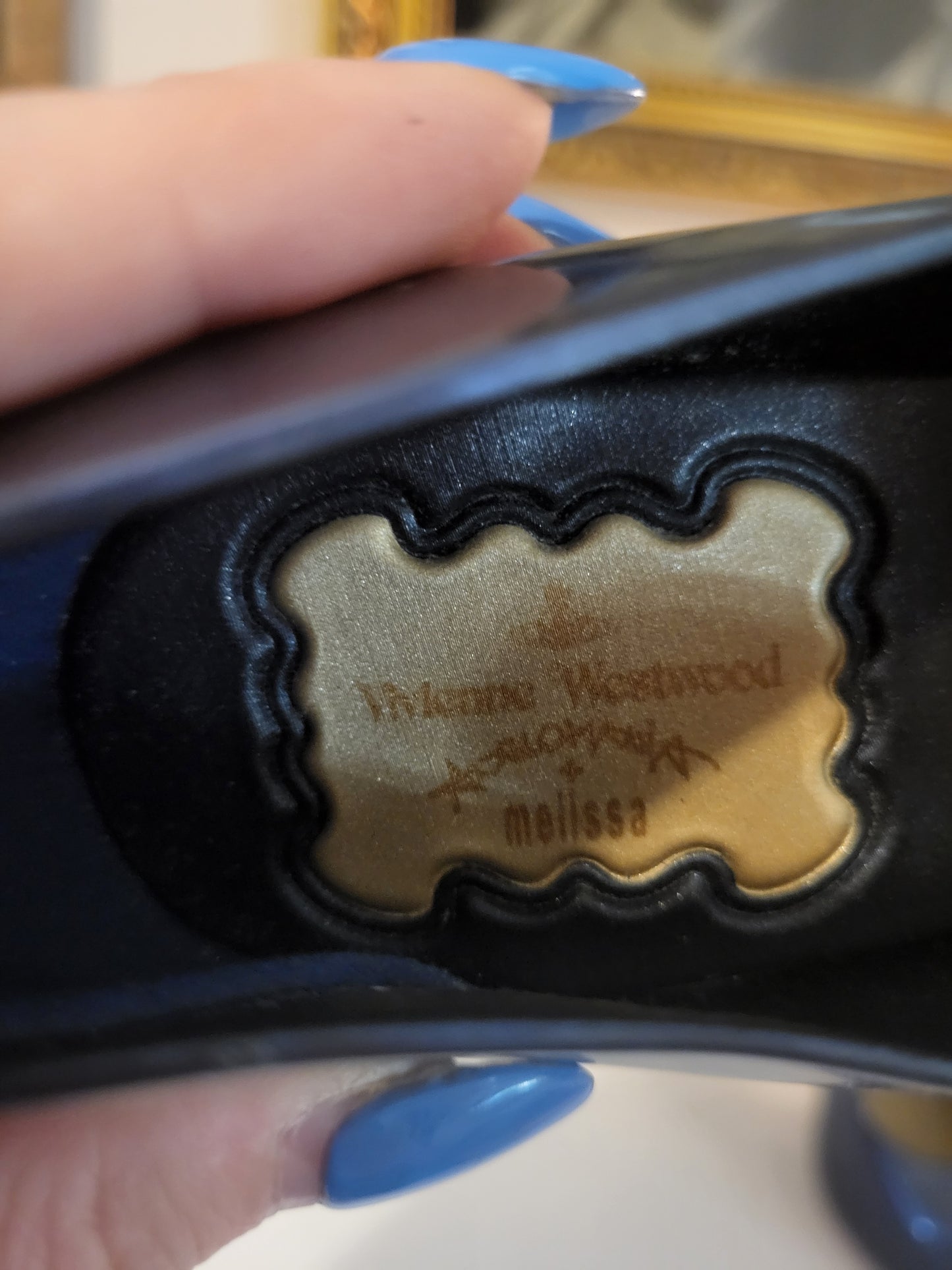 Vivienne Westwood x Melissa Navy Blue & Gold Buckle Heels