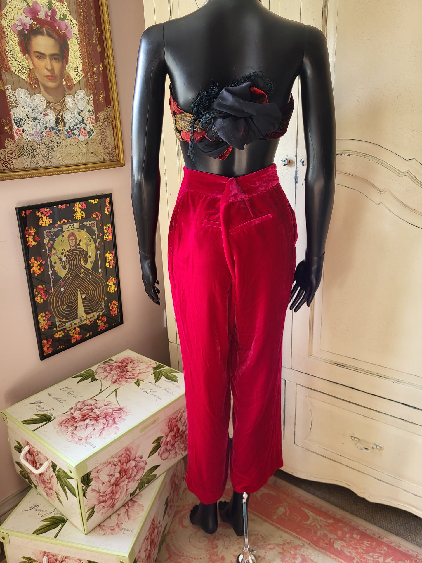 Massimo Dutti Fuchsia Velour Trousers