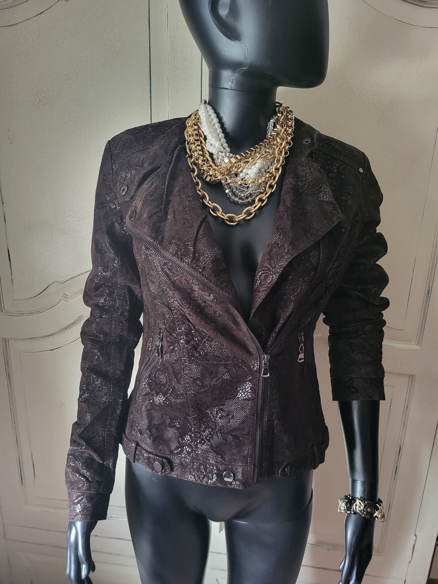 KY Creation Brand New Suede & Leather Lace Effect Jacket