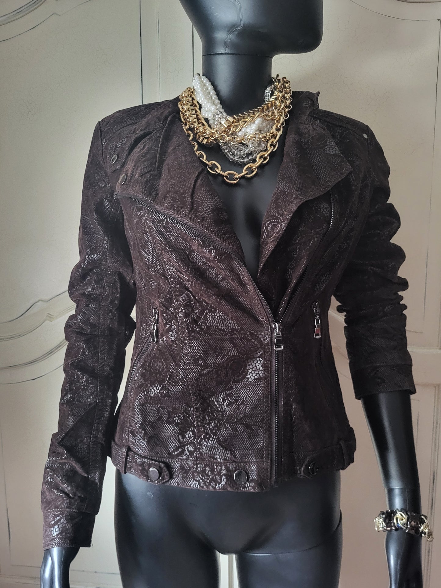 KY Creation Brand New Suede & Leather Lace Effect Jacket