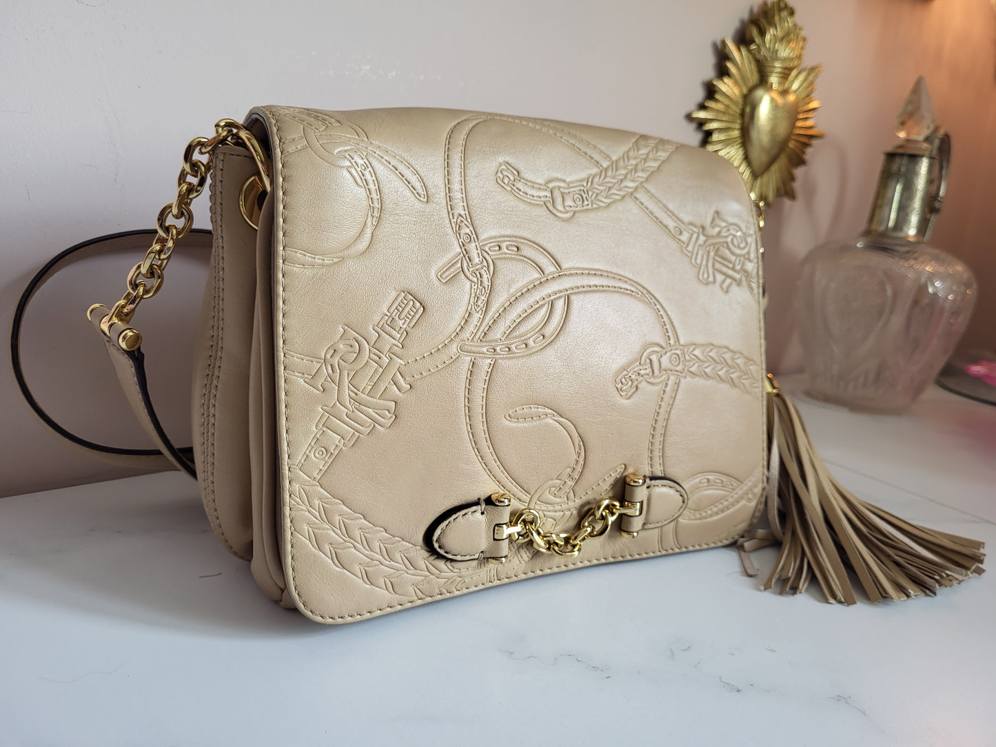 Ralph Lauren Equestrian Embossed Shoulder Bag