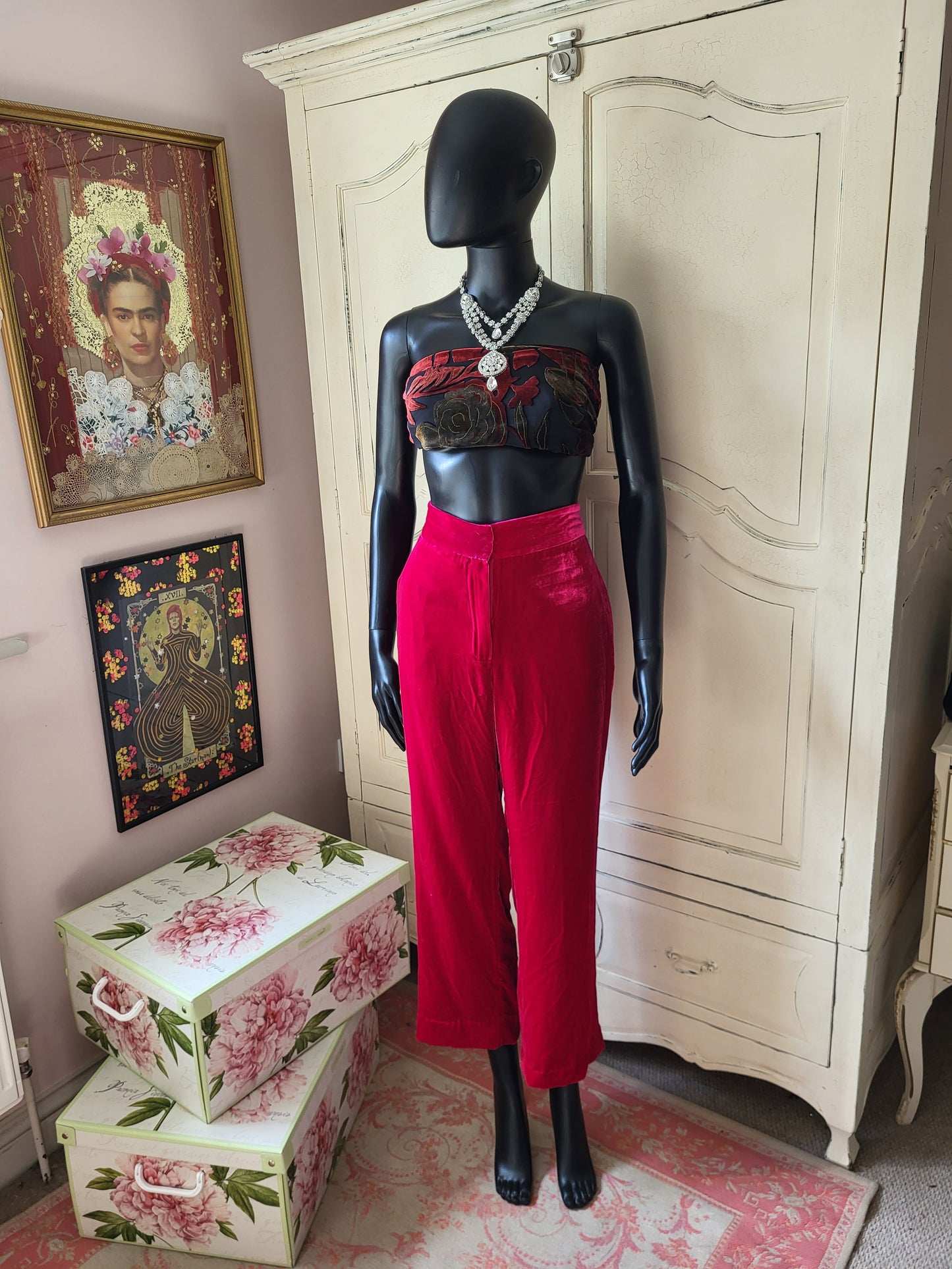 Massimo Dutti Fuchsia Velour Trousers