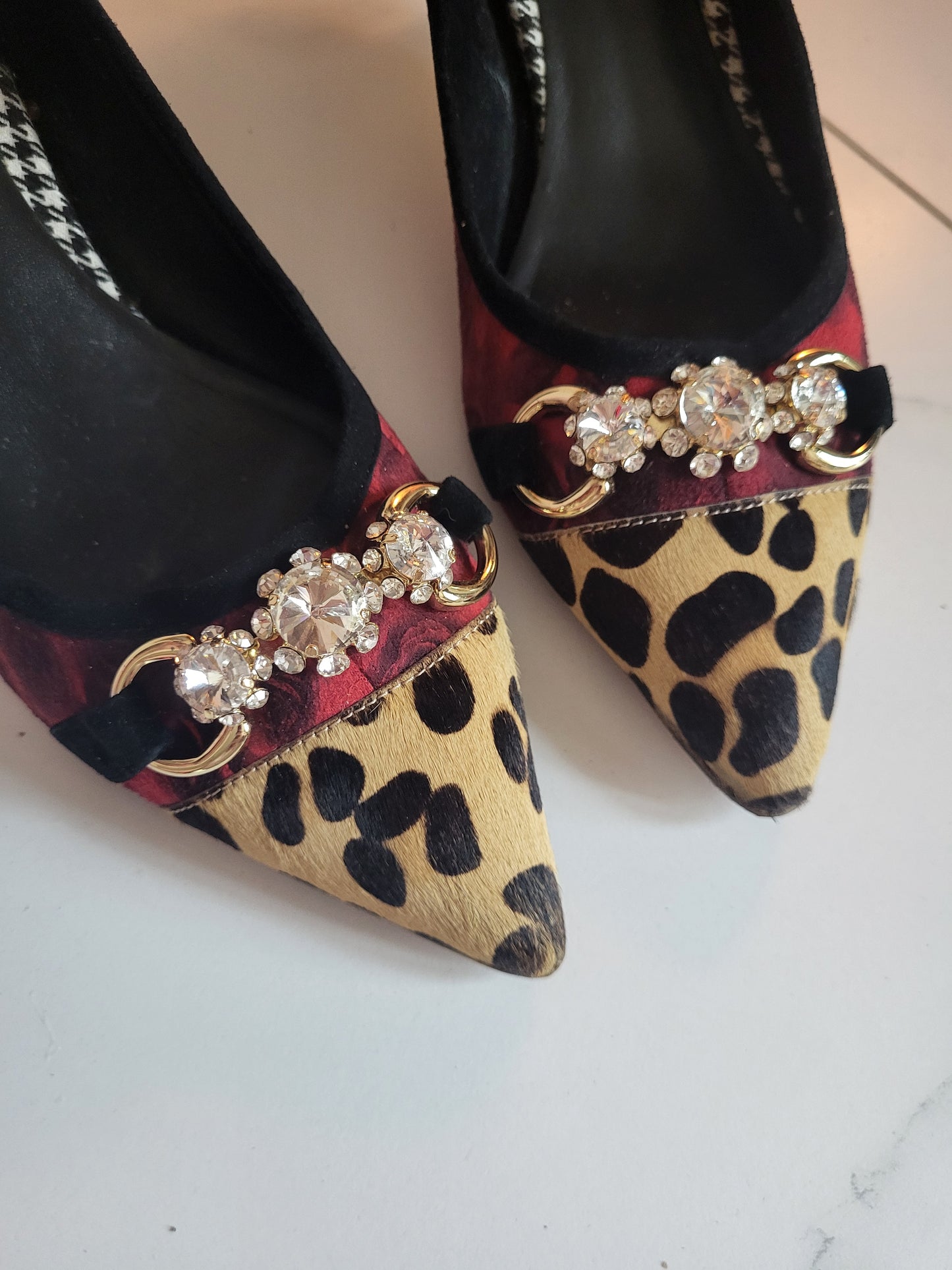 Beverly Feldman for Russell & Bromley Leopard and Diamante Heels