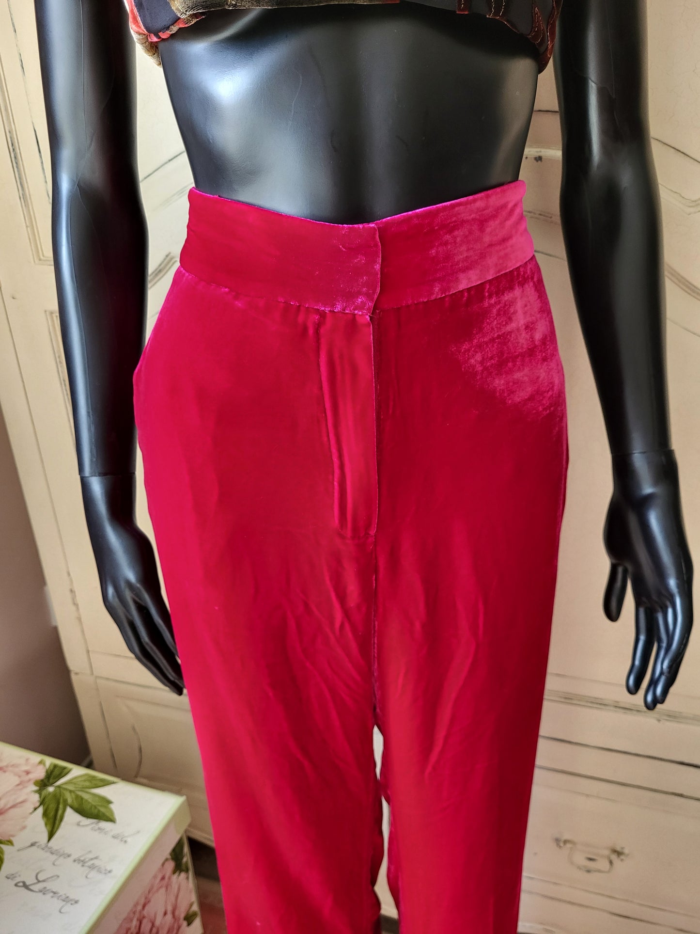Massimo Dutti Fuchsia Velour Trousers