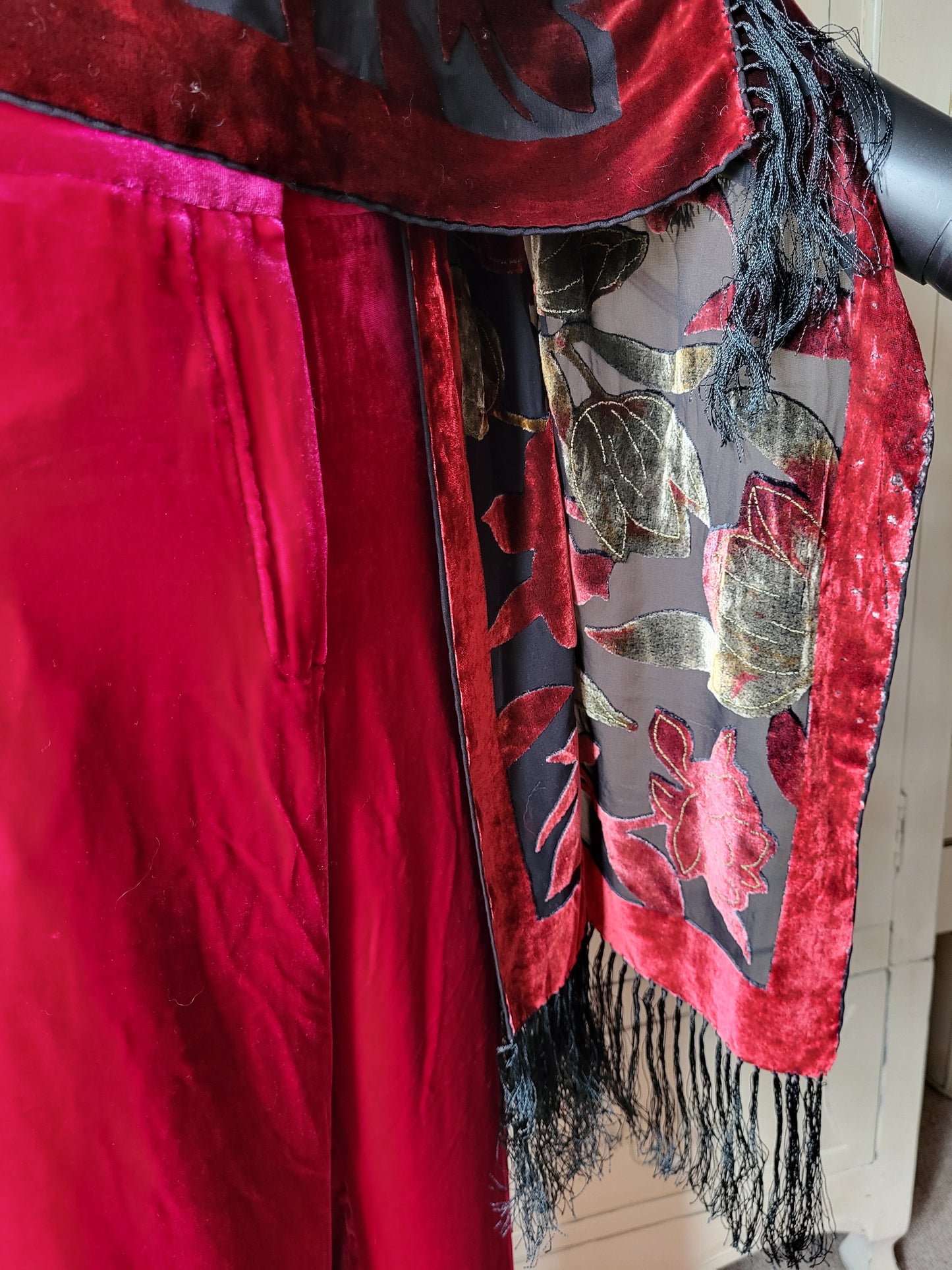 Devoré Silk Velvet Shawl with Tassells
