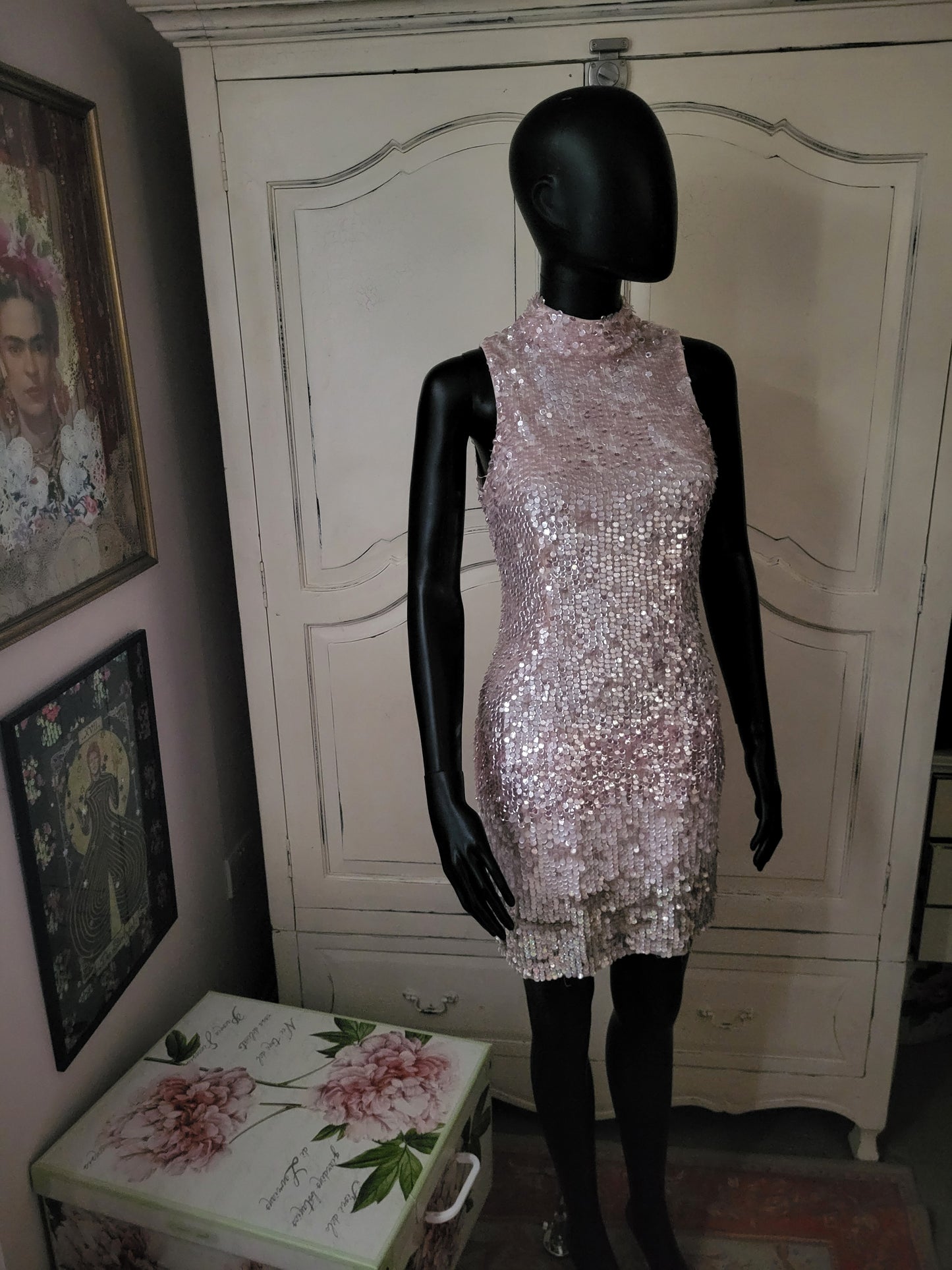 French Connection Rose Pink Sequin Shift Dress