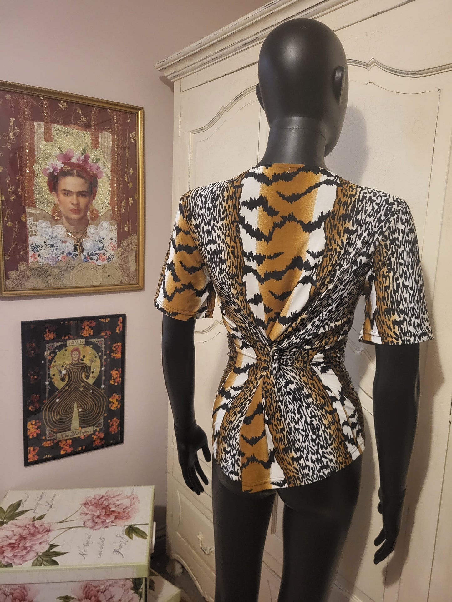 Aleny Animal Print & Stud Detail Stretch Top