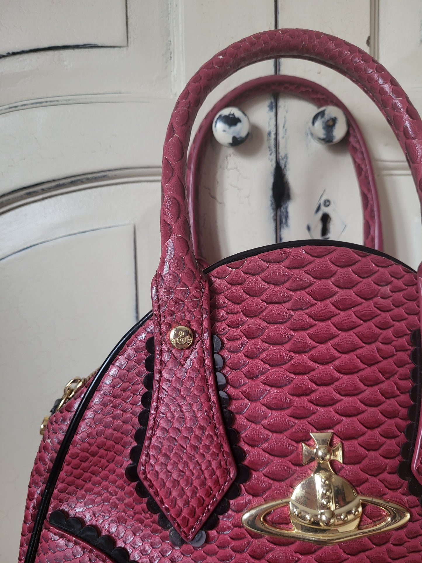 Vivienne Westwood Red Embossed Leather Tote Bag