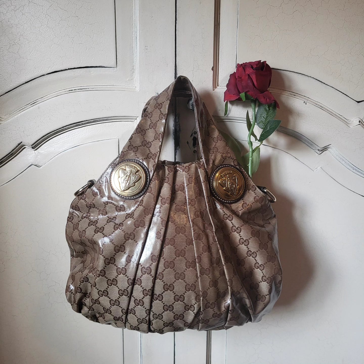 Gucci Hysteria Crystal Canvas and Leather Hobo Bag