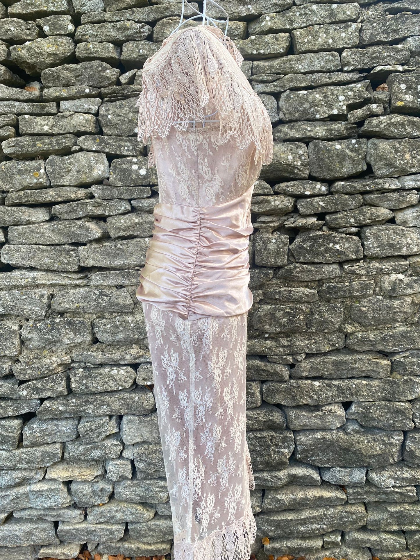 Rare Vintage 1980s Blush Lace Evening Dress
