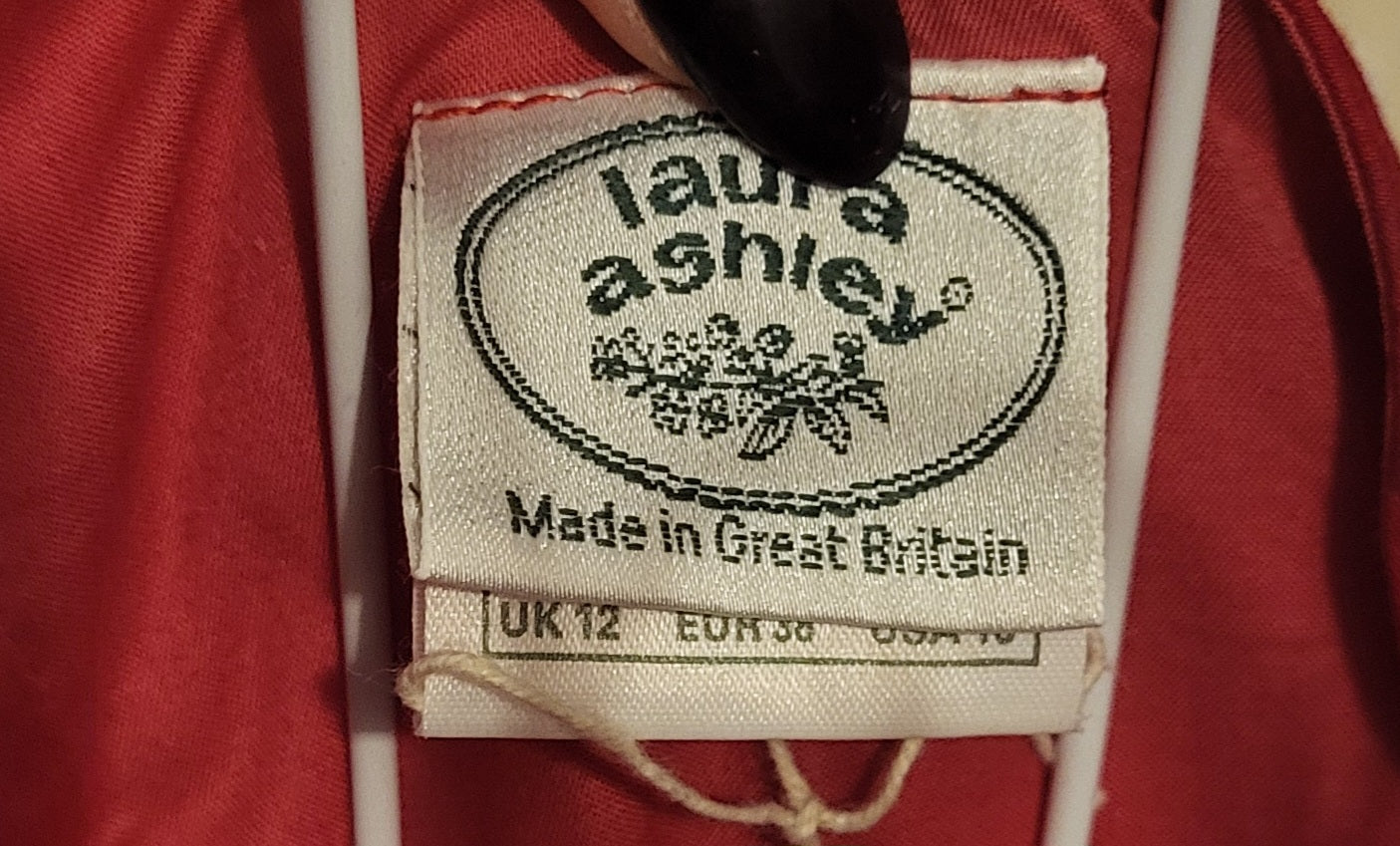 Rare 1980s Vintage Laura Ashley Scarlet Jacquard Cotton Gown