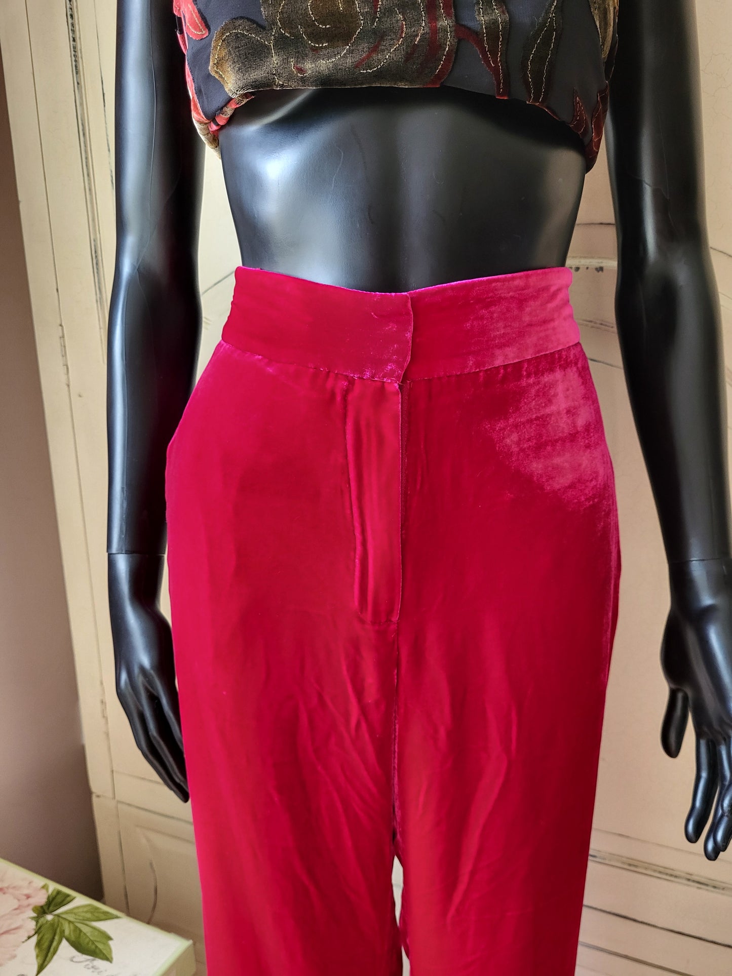 Massimo Dutti Fuchsia Velour Trousers
