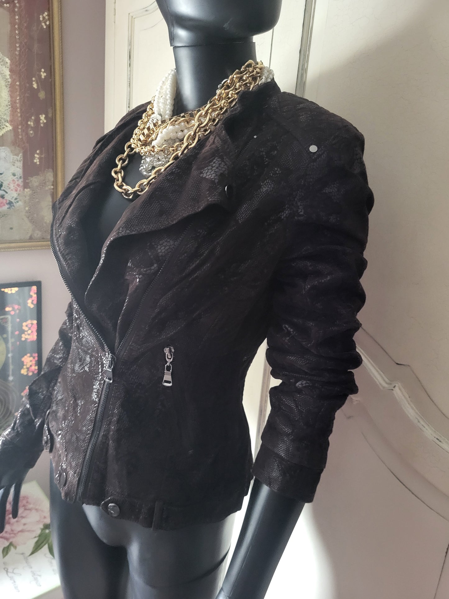 KY Creation Brand New Suede & Leather Lace Effect Jacket