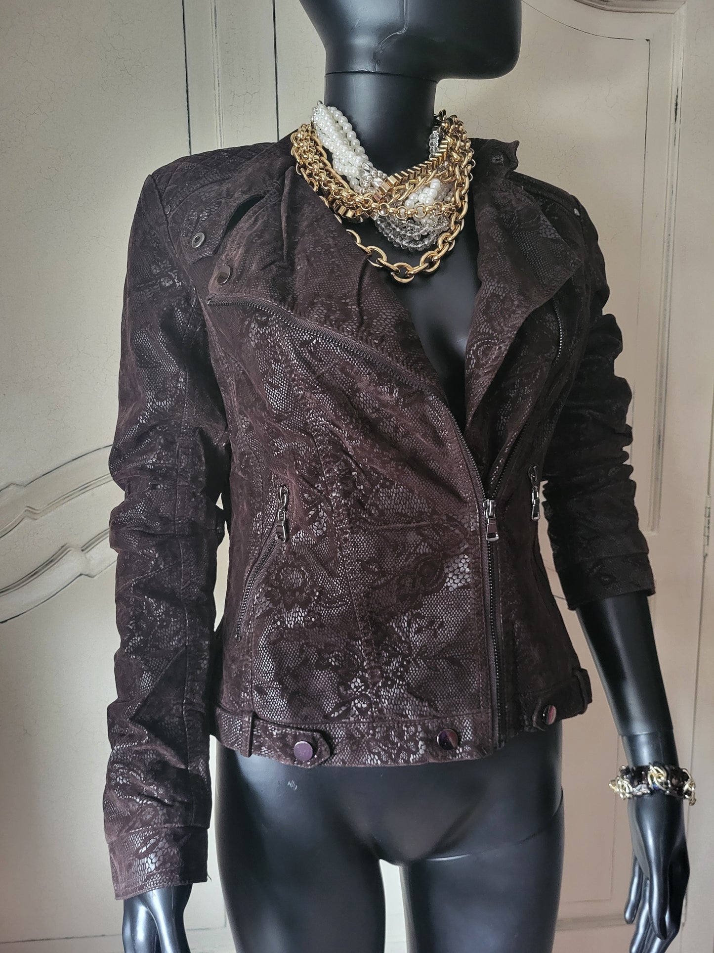 KY Creation Brand New Suede & Leather Lace Effect Jacket