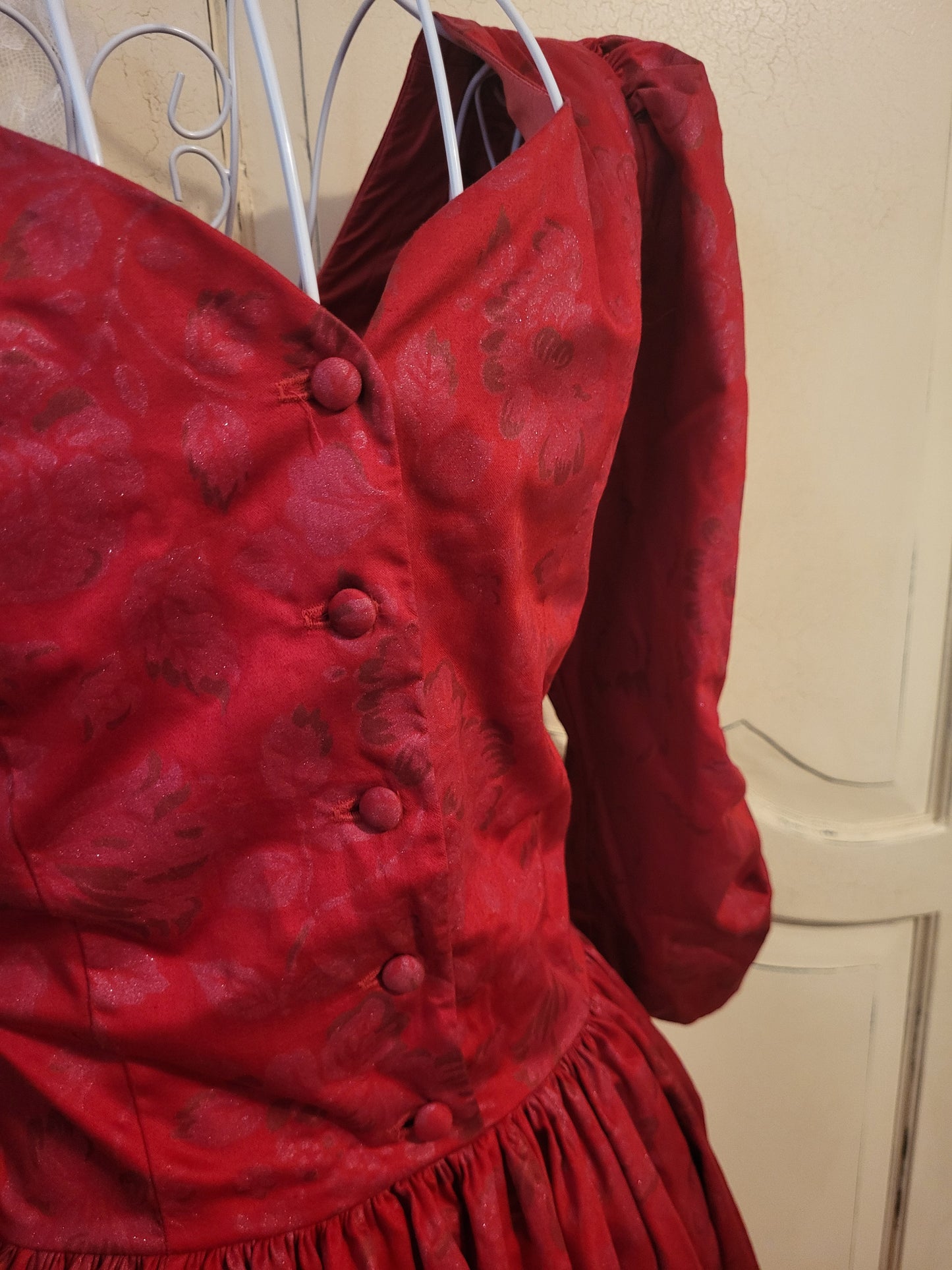Rare 1980s Vintage Laura Ashley Scarlet Jacquard Cotton Gown