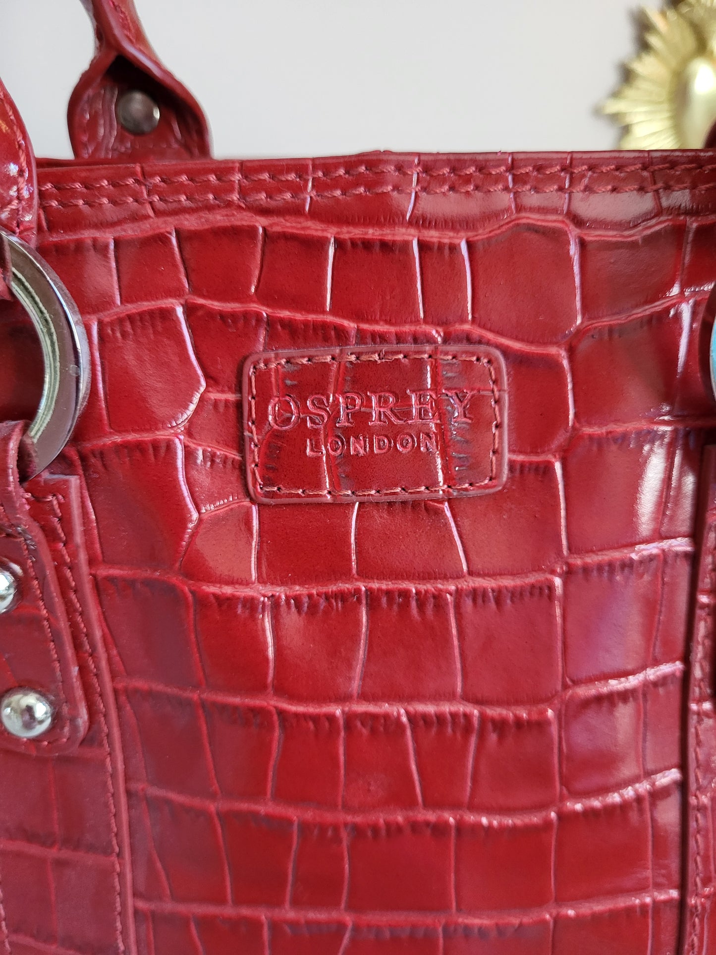 Red Patent Croc Osprey Tote Handbag