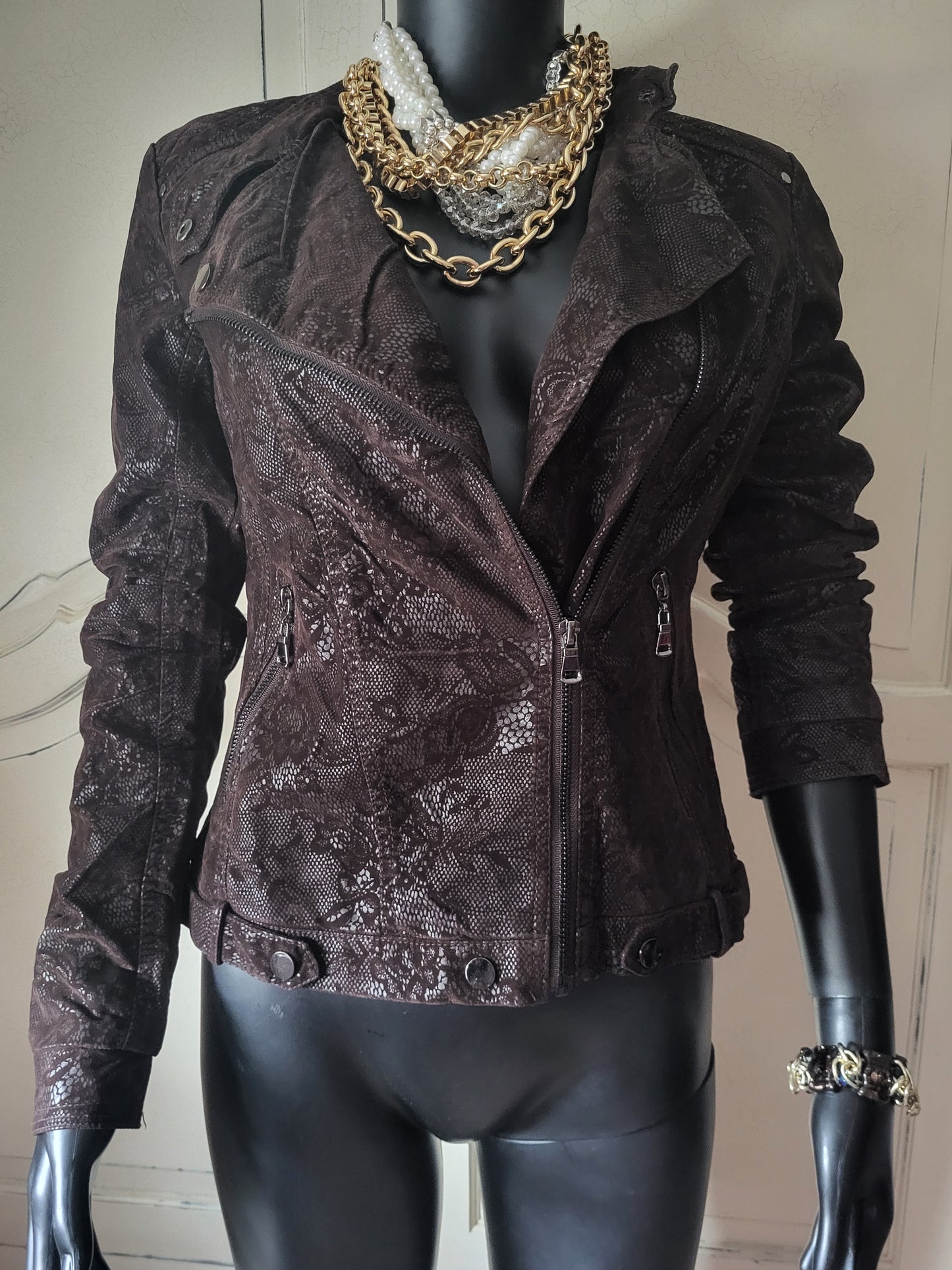 KY Creation Brand New Suede & Leather Lace Effect Jacket
