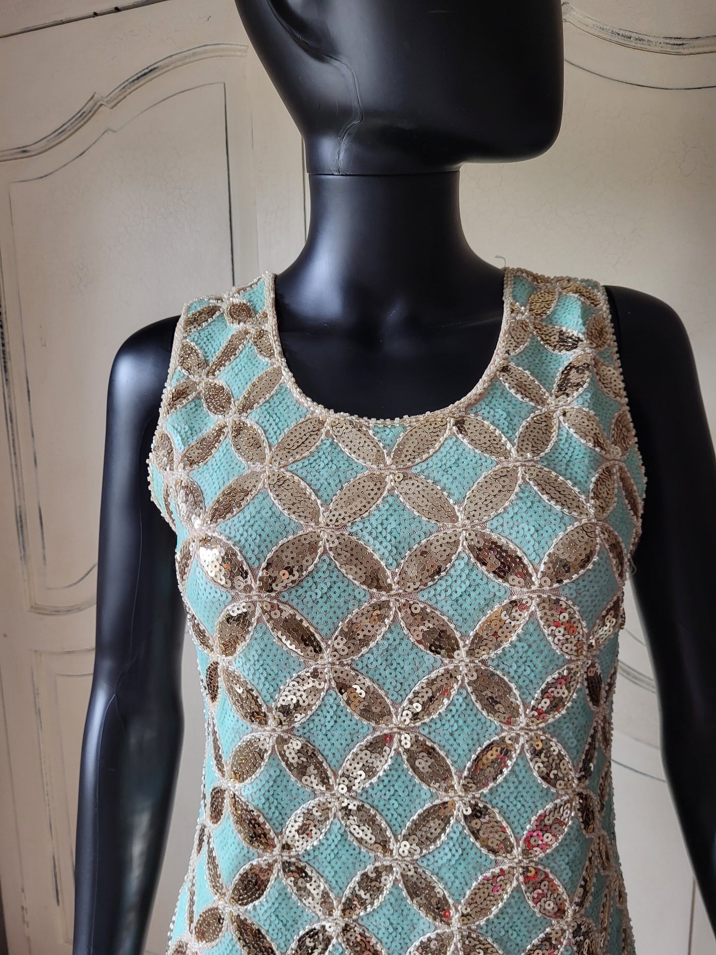 Vintage Turquoise Sequin Shift Dress
