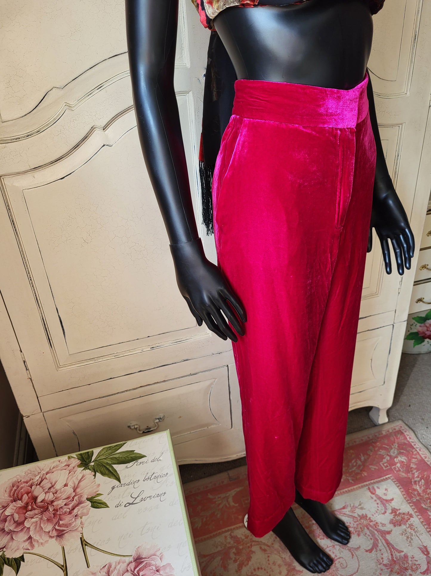 Massimo Dutti Fuchsia Velour Trousers