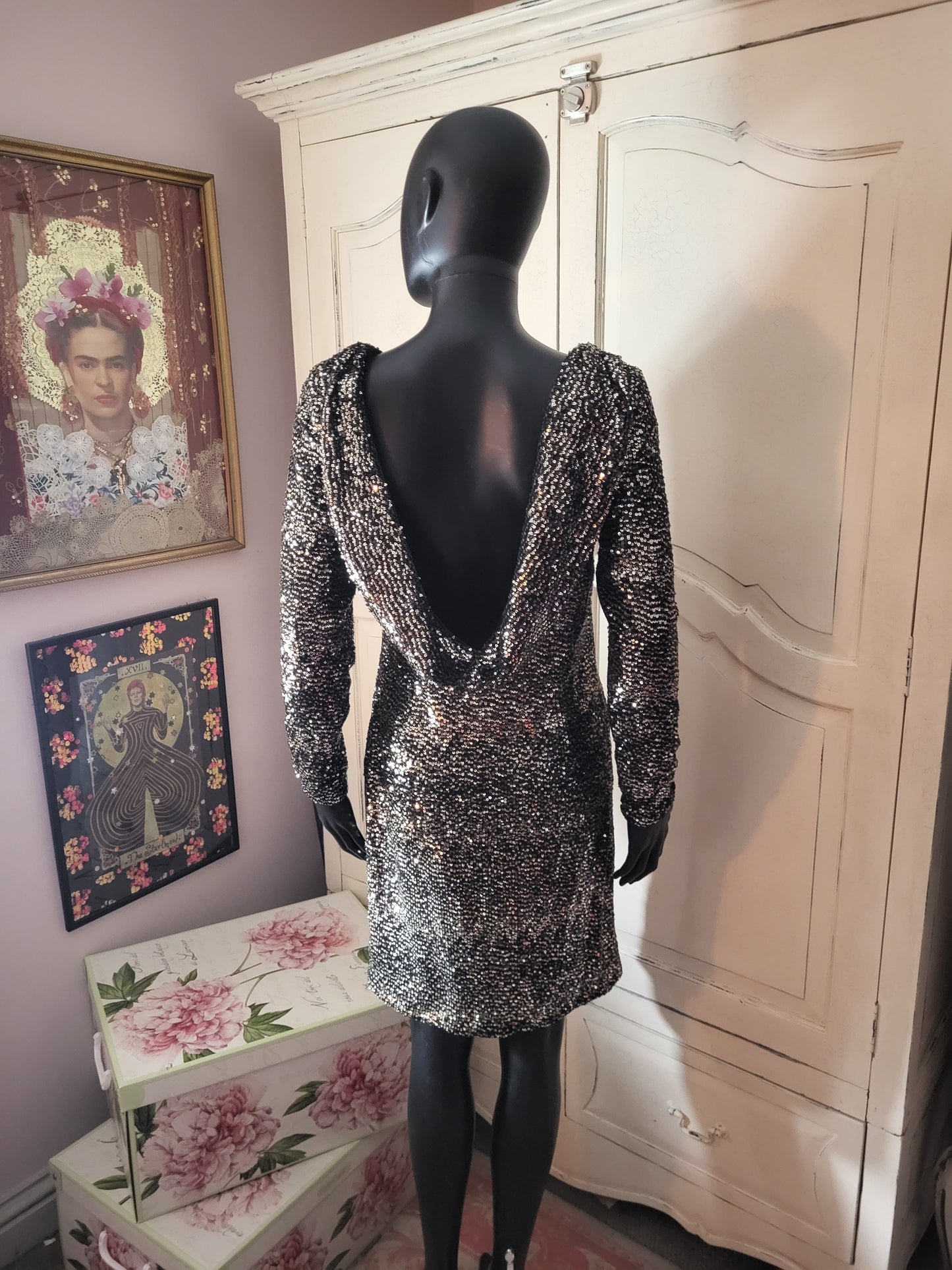 Vintage BIBA Heavy Sequin Cowl Back Dress