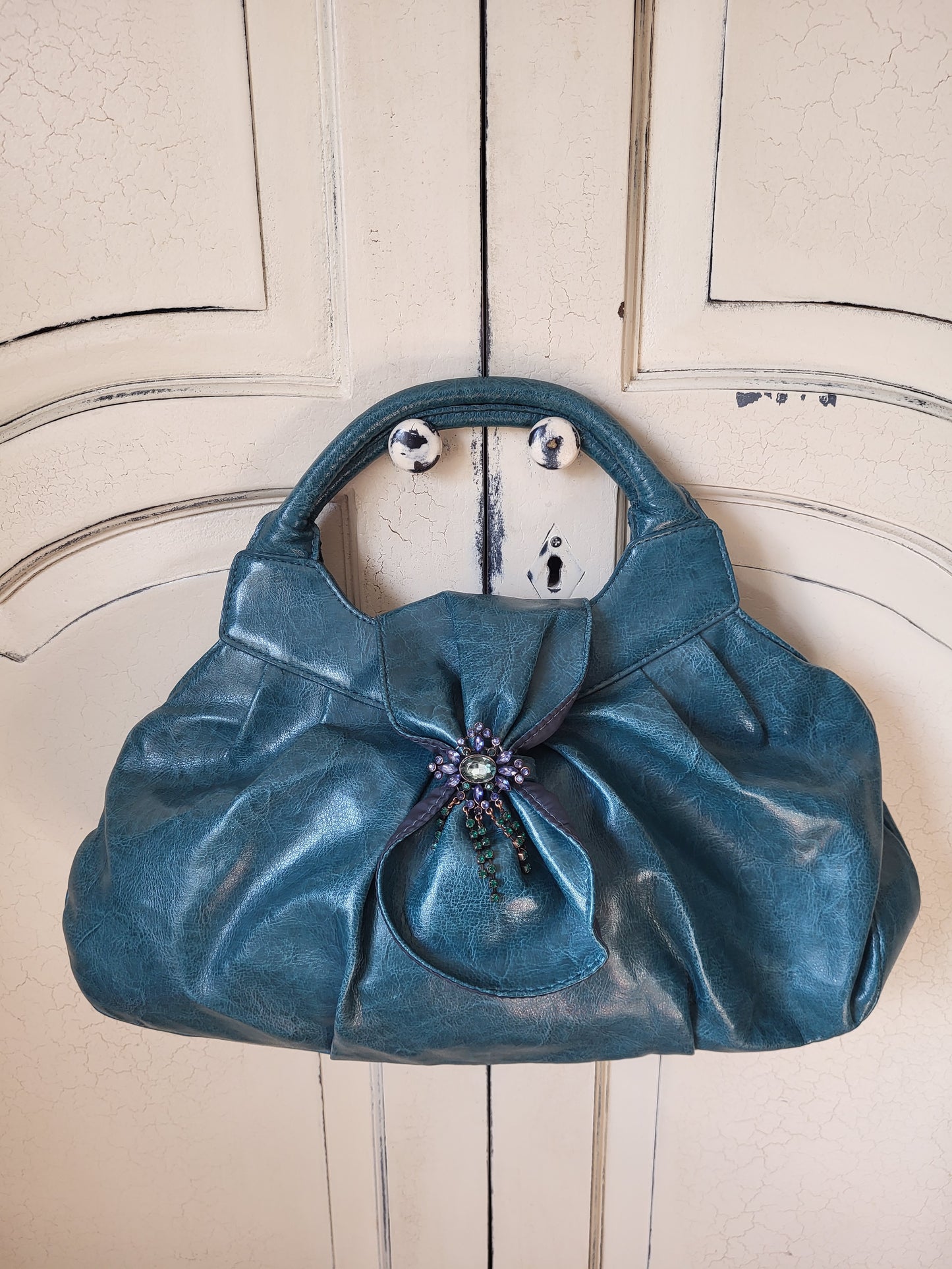 Teal Jeweled Bow Handbag