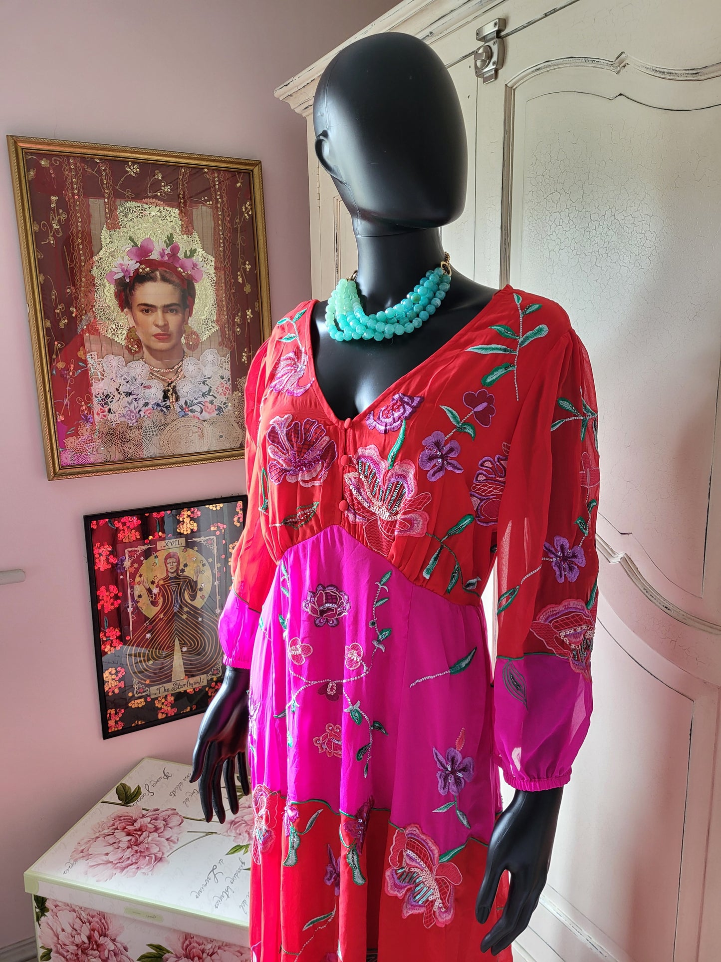 Fuchsia Embroidered Maxi Dress