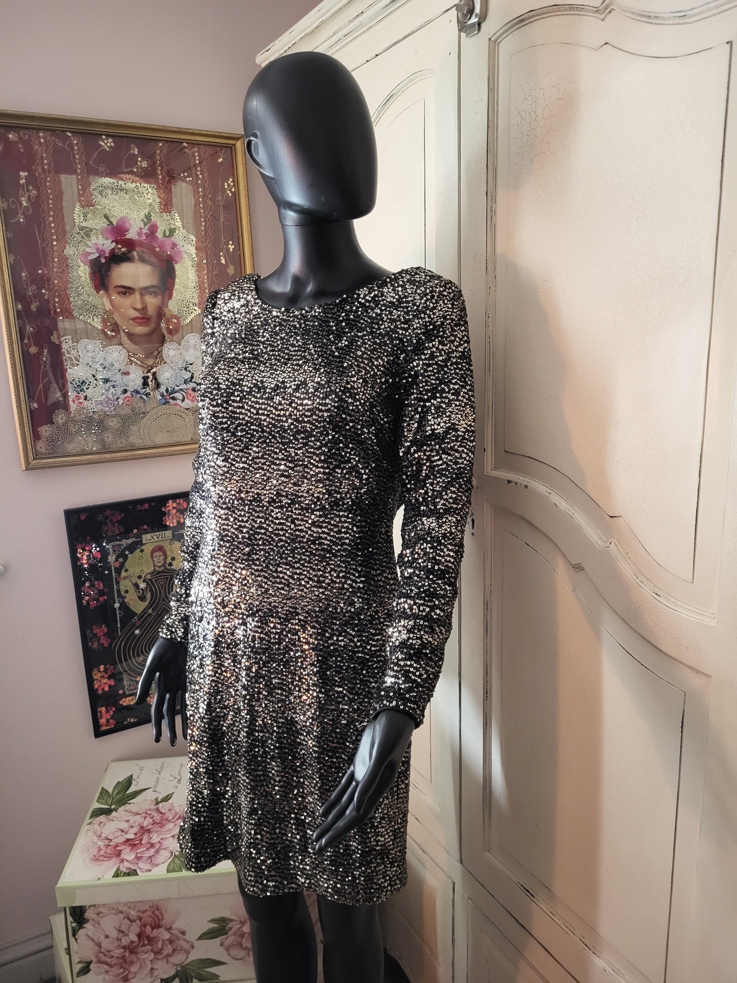 Vintage BIBA Heavy Sequin Cowl Back Dress