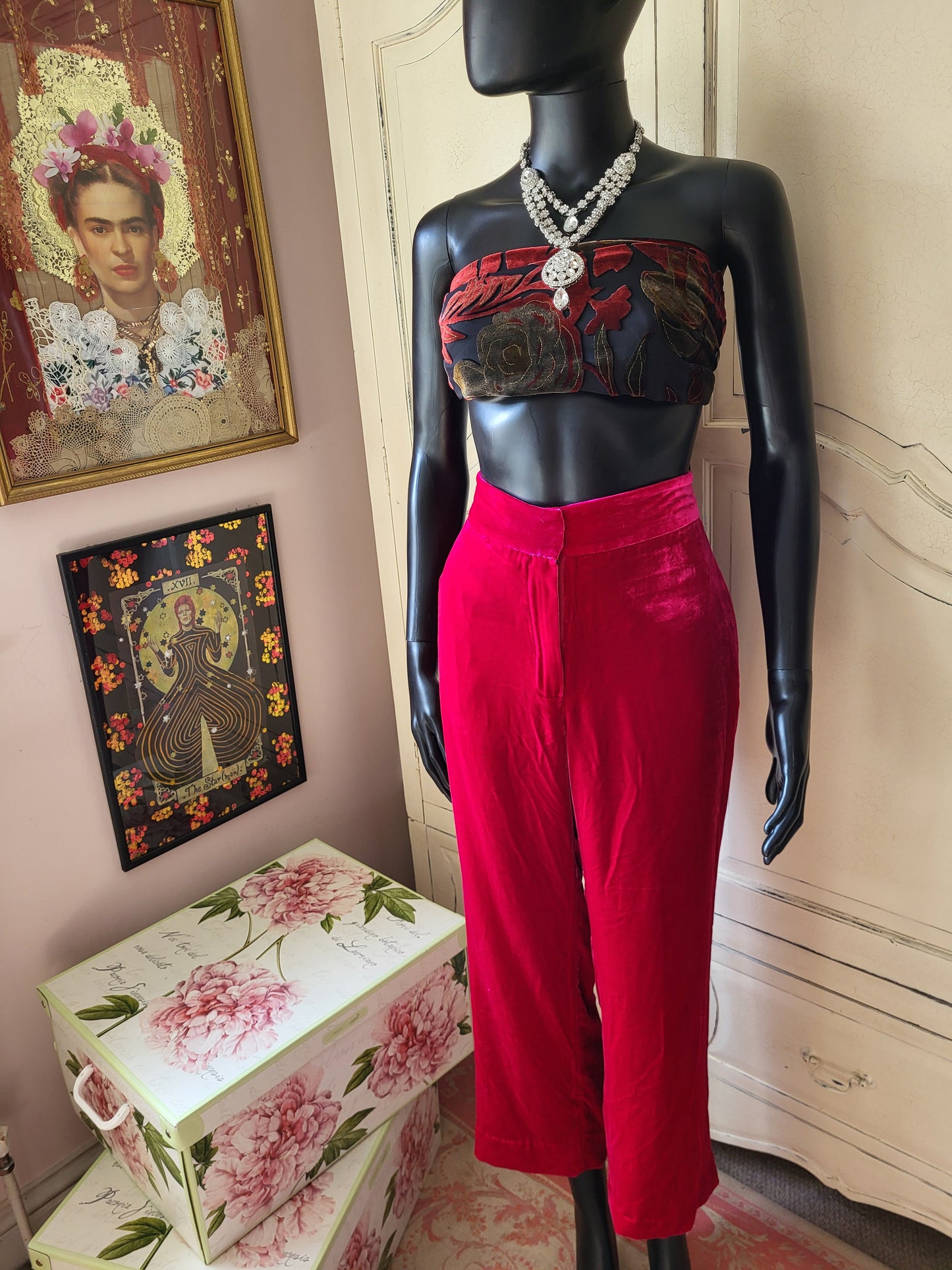 Massimo Dutti Fuchsia Velour Trousers