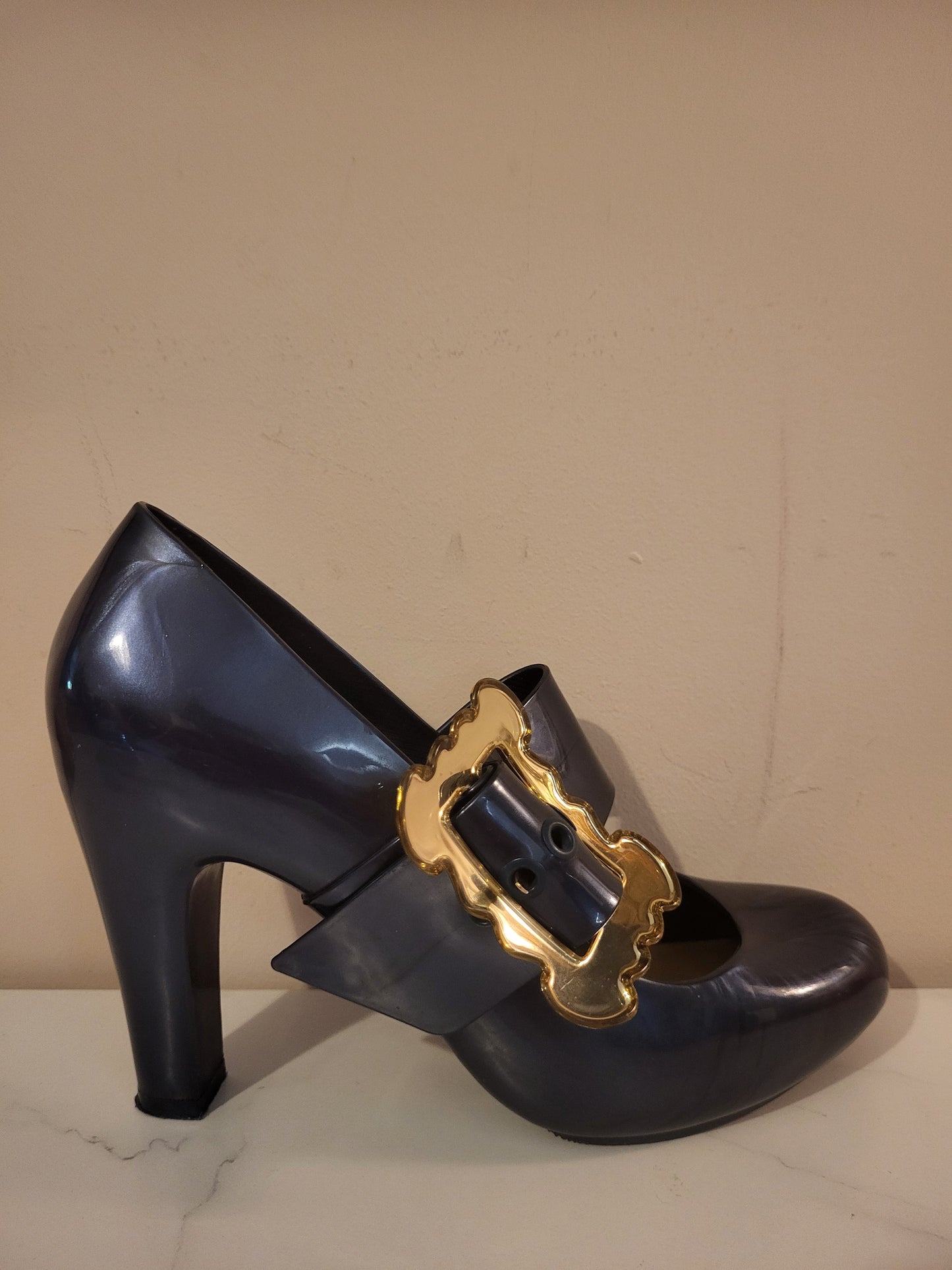 Vivienne Westwood x Melissa Navy Blue & Gold Buckle Heels