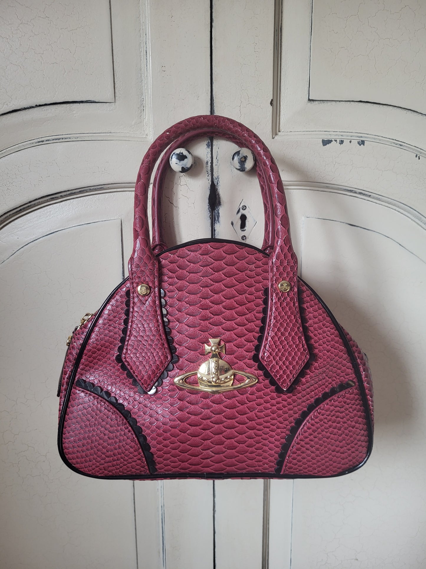 Vivienne Westwood Red Embossed Leather Tote Bag