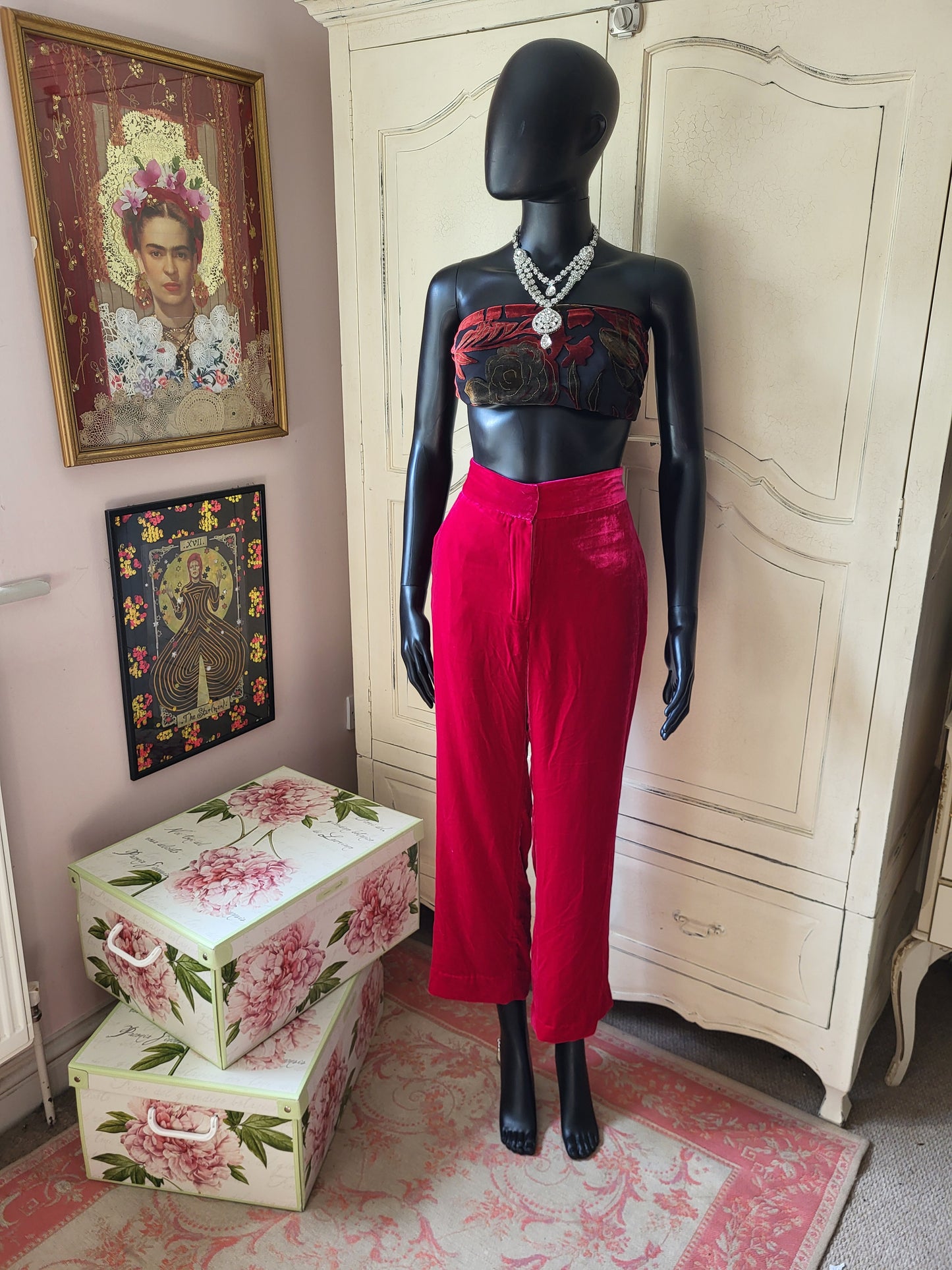 Massimo Dutti Fuchsia Velour Trousers