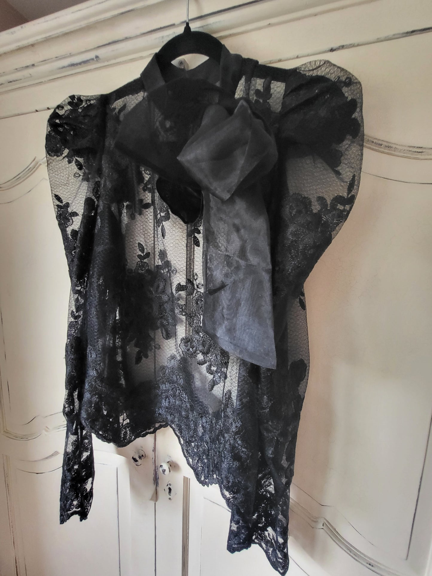 Gothic Black Lace Pussy Bow Blouse
