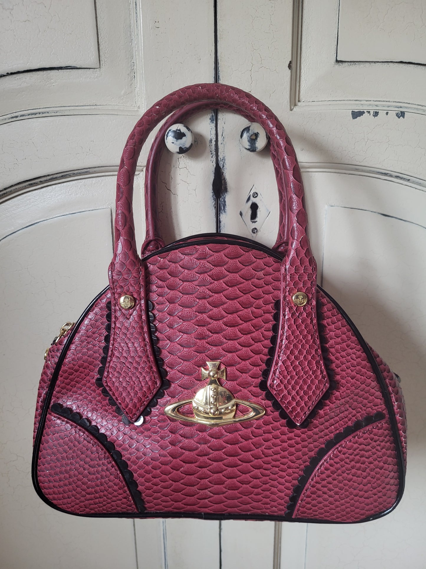 Vivienne Westwood Red Embossed Leather Tote Bag